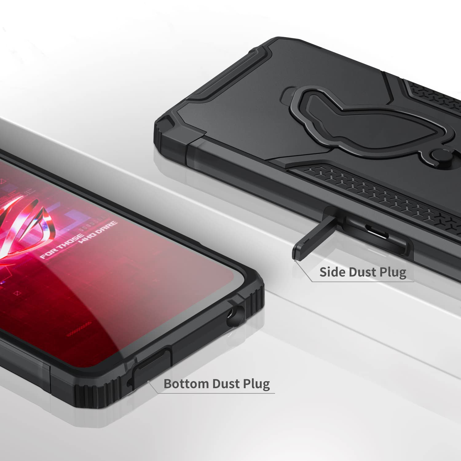 Étui Armor pour ROG Phone 6/6 Pro/6D/6D Ultimate/6 bat-Man Edition avec béquille et protecteur d’appareil photo, étui robuste antichoc 360° avec