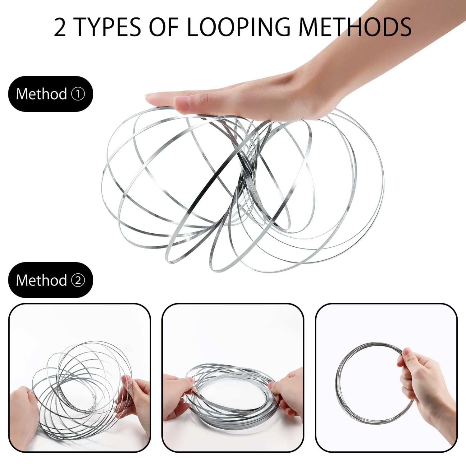Flow Ring Kinetic Spring Slinky Toy | Multi Sensory, Interactive, Educational 3D Shaped Arm Spinner Magic Rings, Bracelet, High Grade Single Strand