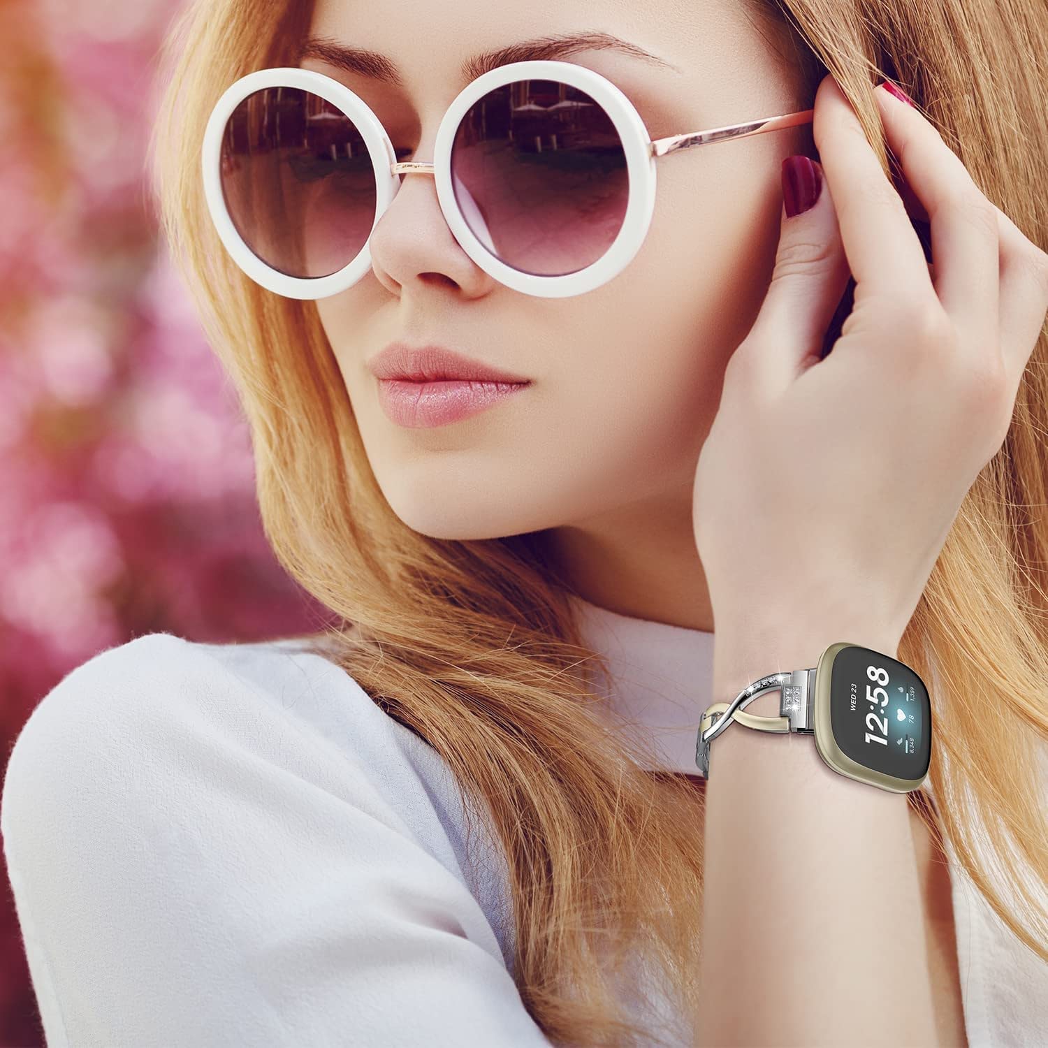 Bracelets étincelants compatibles avec les bracelets Versa 3/Versa 4/Sense/Sense 2 de Fitbit, bracelets en métal habillés pour bracelets Versa 3 de