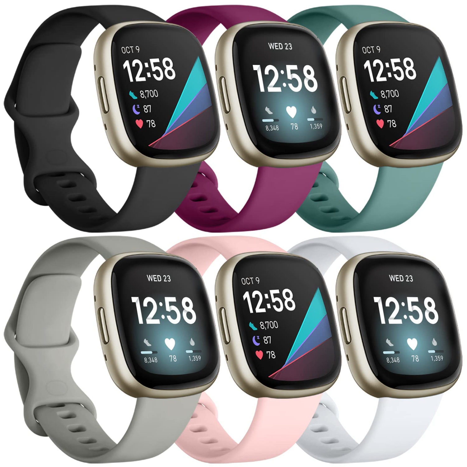 6 bracelets compatibles avec les bracelets Sense et Versa 3 de Fitbit pour femmes, bracelets sport souples classiques en TPUR pour Versa 4/Sense