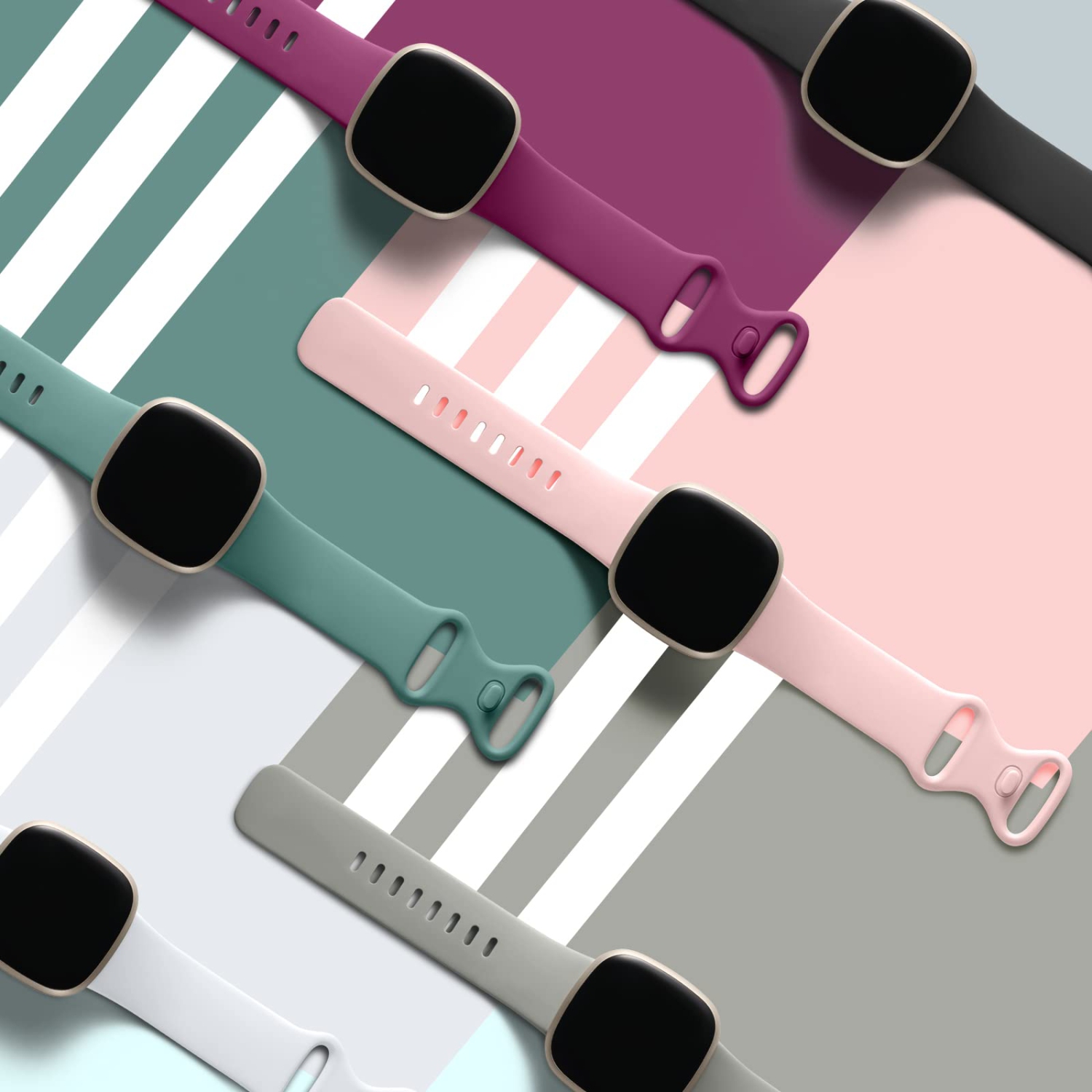 6 bracelets compatibles avec les bracelets Sense et Versa 3 de Fitbit pour femmes, bracelets sport souples classiques en TPUR pour Versa 4/Sense