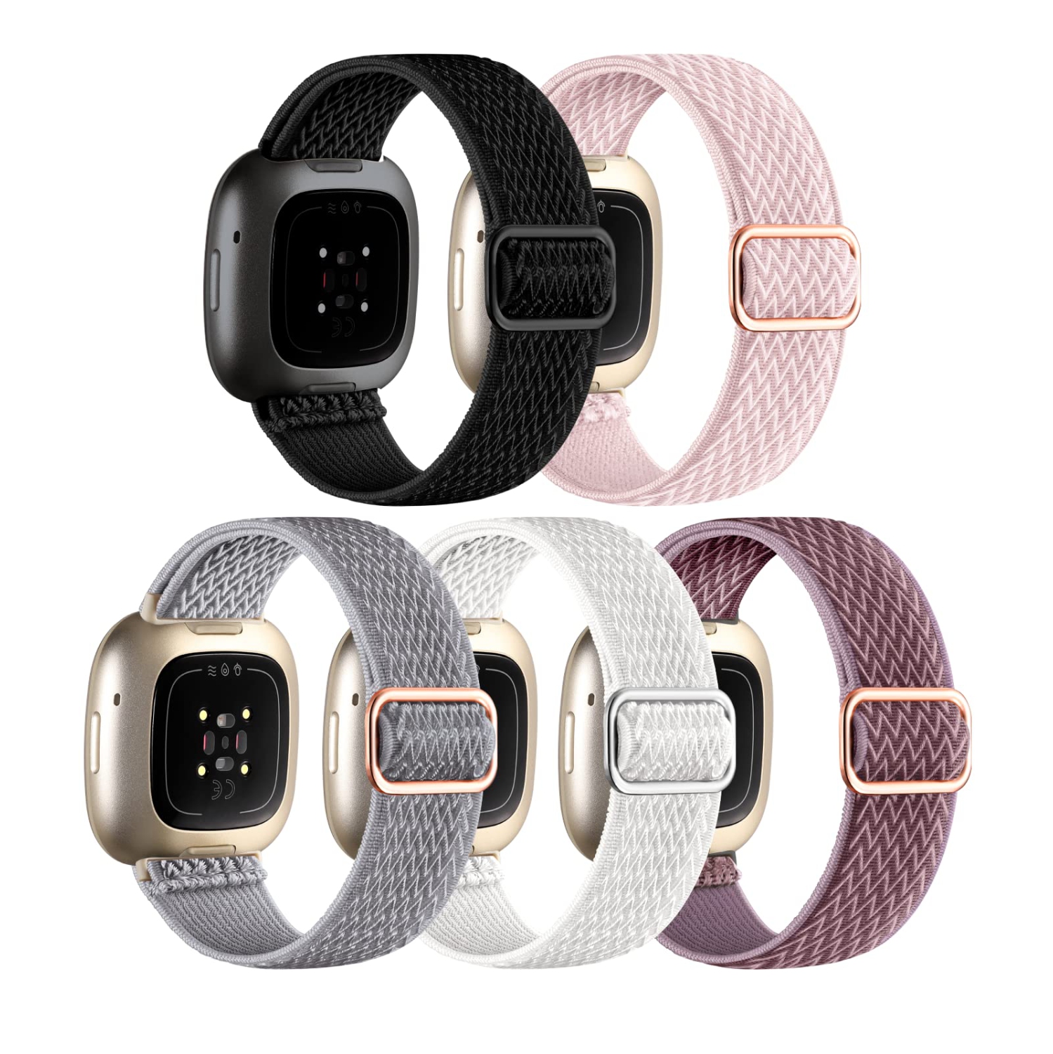 Bracelets Versa 3 Fitbit/bracelets Versa 4 Fitbit/Sense/Sense 2 pour femmes, bracelet sport en nylon élastique à boucle Solo ajustable pour montre