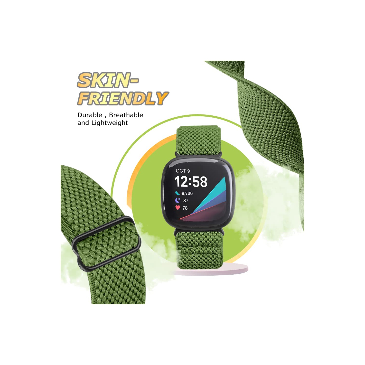 Bracelet élastique compatible avec les montres Versa 4, Sense 2, Versa 3, Sense de Fitbit, bracelet élastique nylon souple et accessoires de