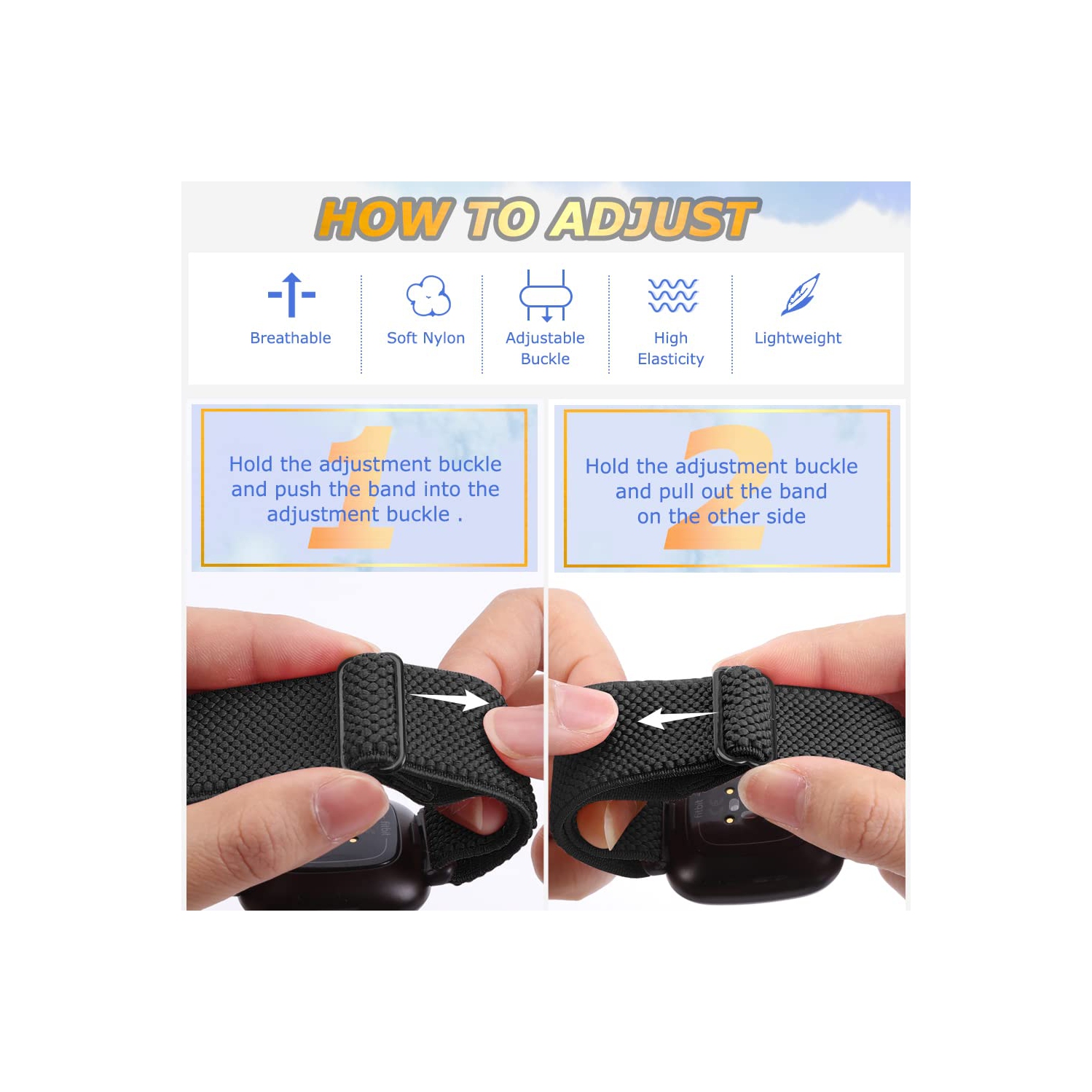 Bracelet élastique compatible avec les montres Versa 4, Sense 2, Versa 3, Sense de Fitbit, bracelet élastique nylon souple et accessoires de