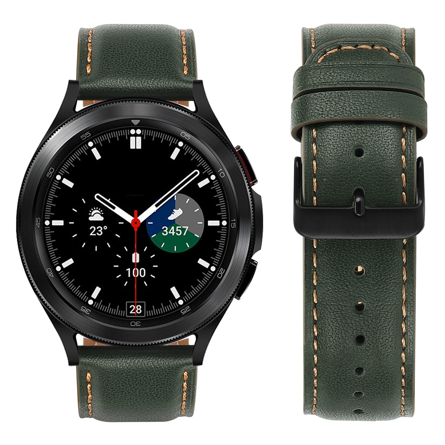 Tasikar 20mm Leather Bands Compatible with Samsung Galaxy Watch 4/Watch 5/Watch 5 Pro Band, Premium Genuine Leather Replacement Bracelet Strap