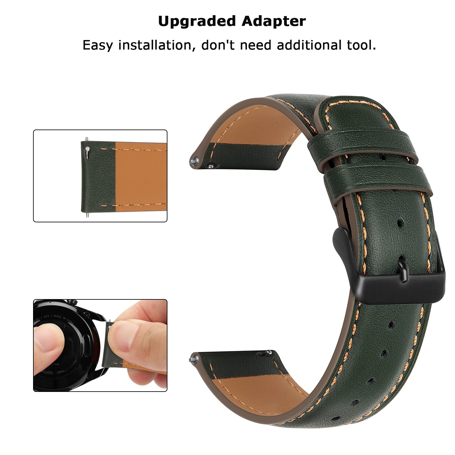 Tasikar 20mm Leather Bands Compatible with Samsung Galaxy Watch 4/Watch 5/Watch 5 Pro Band, Premium Genuine Leather Replacement Bracelet Strap