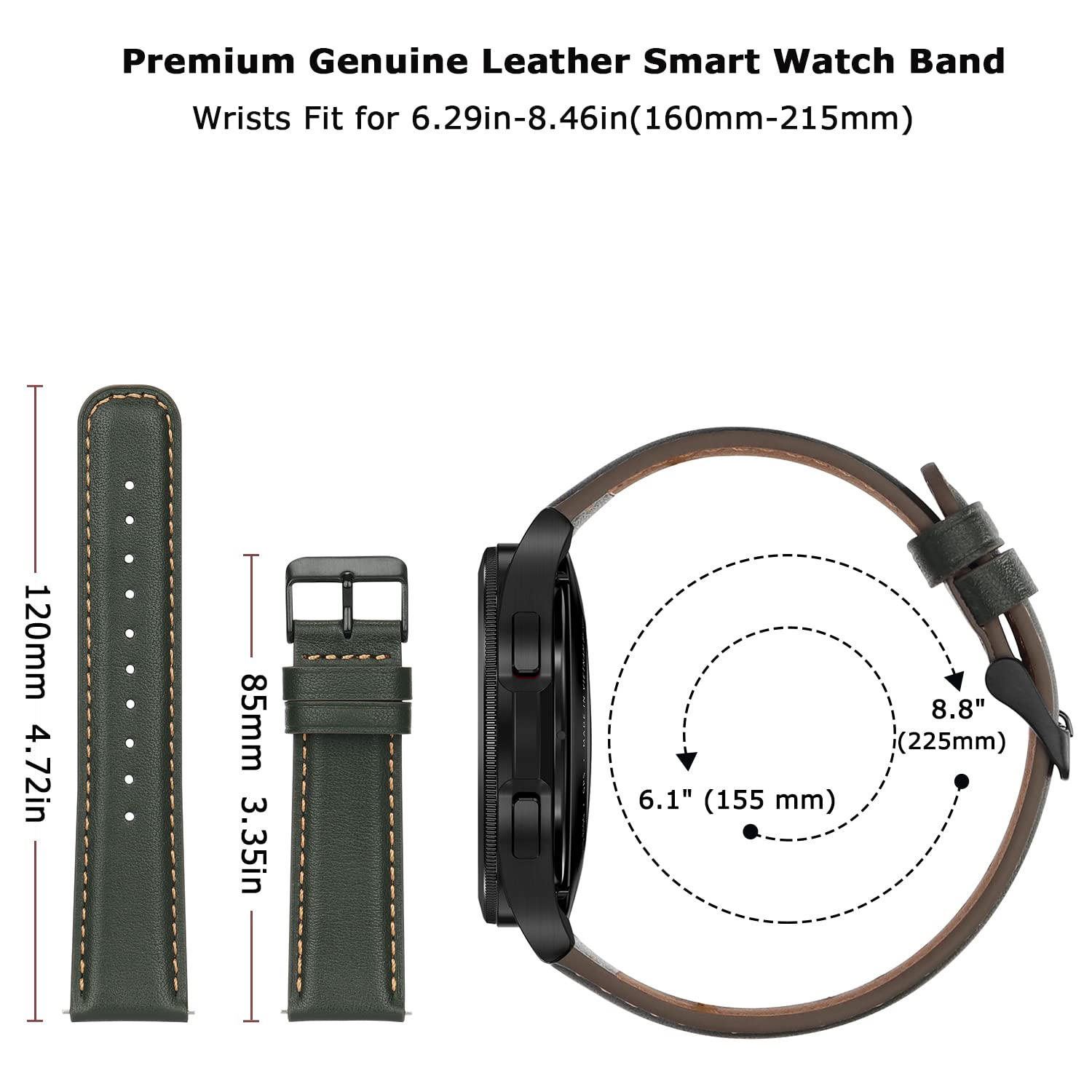 Tasikar 20mm Leather Bands Compatible with Samsung Galaxy Watch 4/Watch 5/Watch 5 Pro Band, Premium Genuine Leather Replacement Bracelet Strap