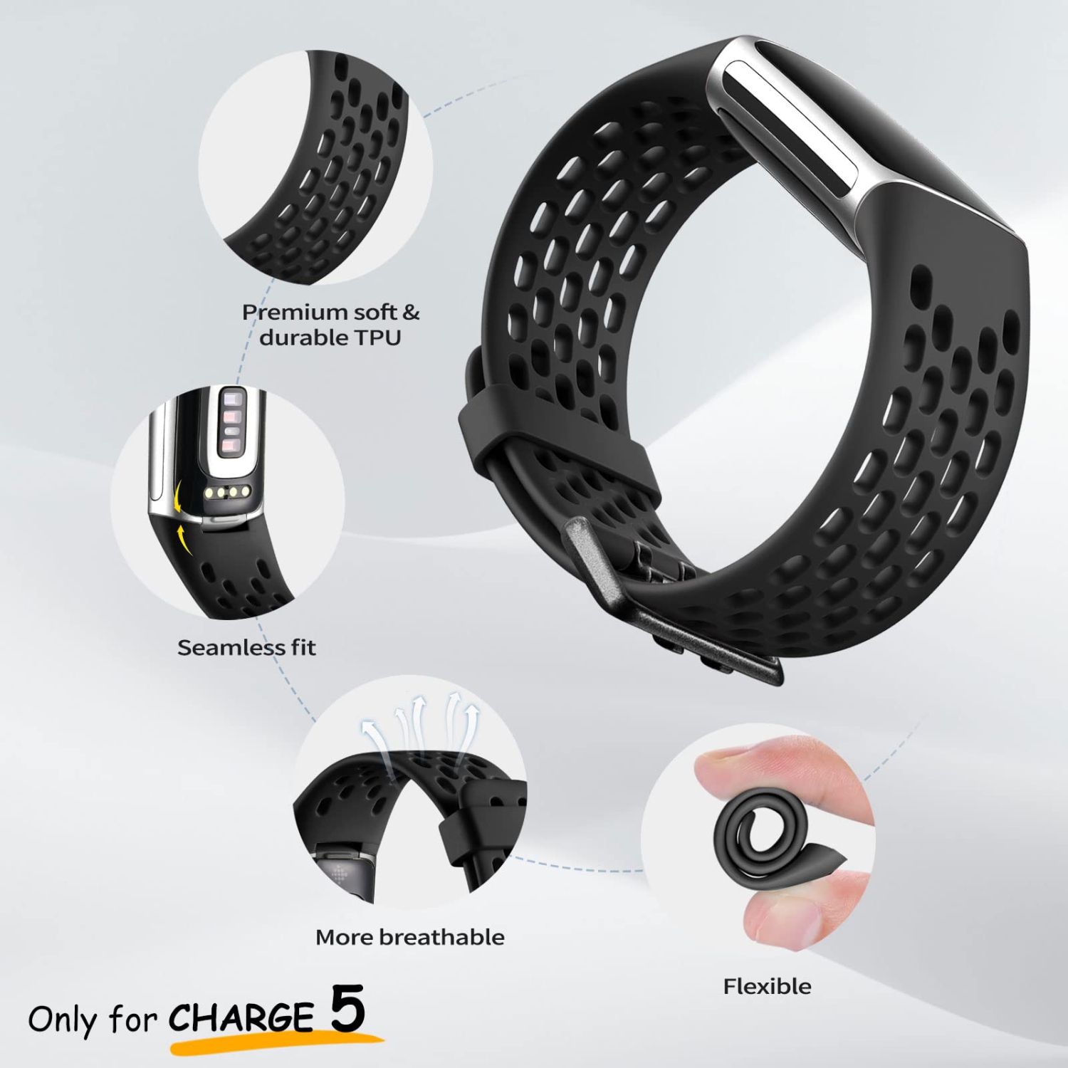 Fitbit Charge 5 Bands for Women Men, Breathable and Waterproof Wristband Replacement Bracelet Strap for Fitbit Charge 5 Fitness Tracker Accessories,