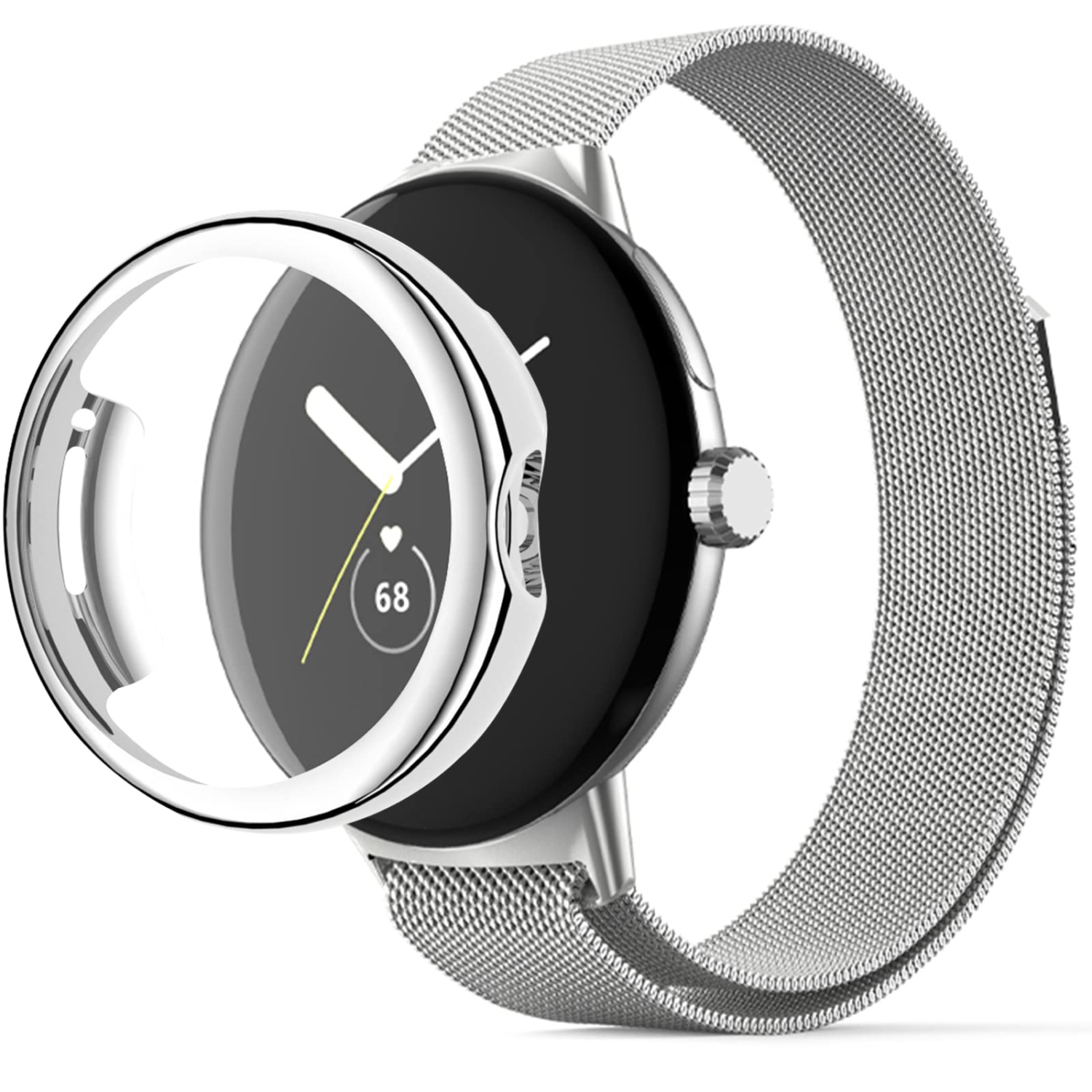 BESIOFO Compatible for Google Pixel Watch Bands with Screen Protector Case,Stainless Steel Mesh Sport Milanese Loop Adjustable No Gap Bracelet for Google Pixel Watch Strap Men Wome