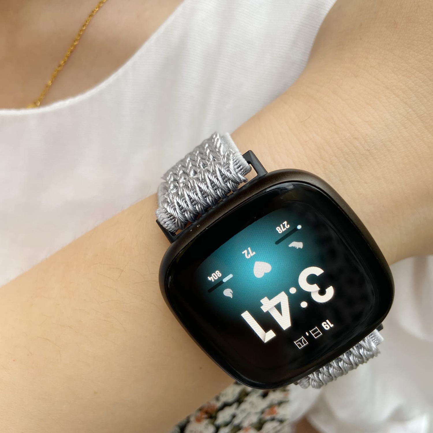 4 Pack Stretchy Bands Compatible with Fitbit Versa 3/Fitbit Versa 4/Fitbit Sense 2/Fitbit Sense Bands Women Men, Adjustable Elastic Soft Loop Nylon