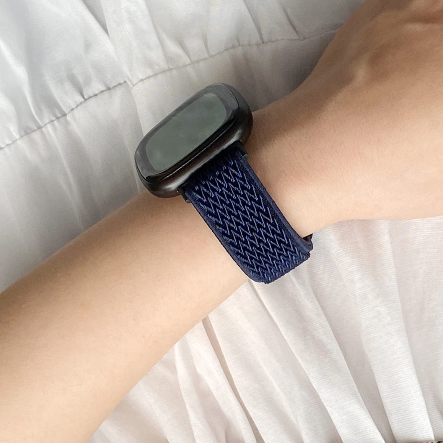 4 Pack Stretchy Bands Compatible with Fitbit Versa 3/Fitbit Versa 4/Fitbit Sense 2/Fitbit Sense Bands Women Men, Adjustable Elastic Soft Loop Nylon