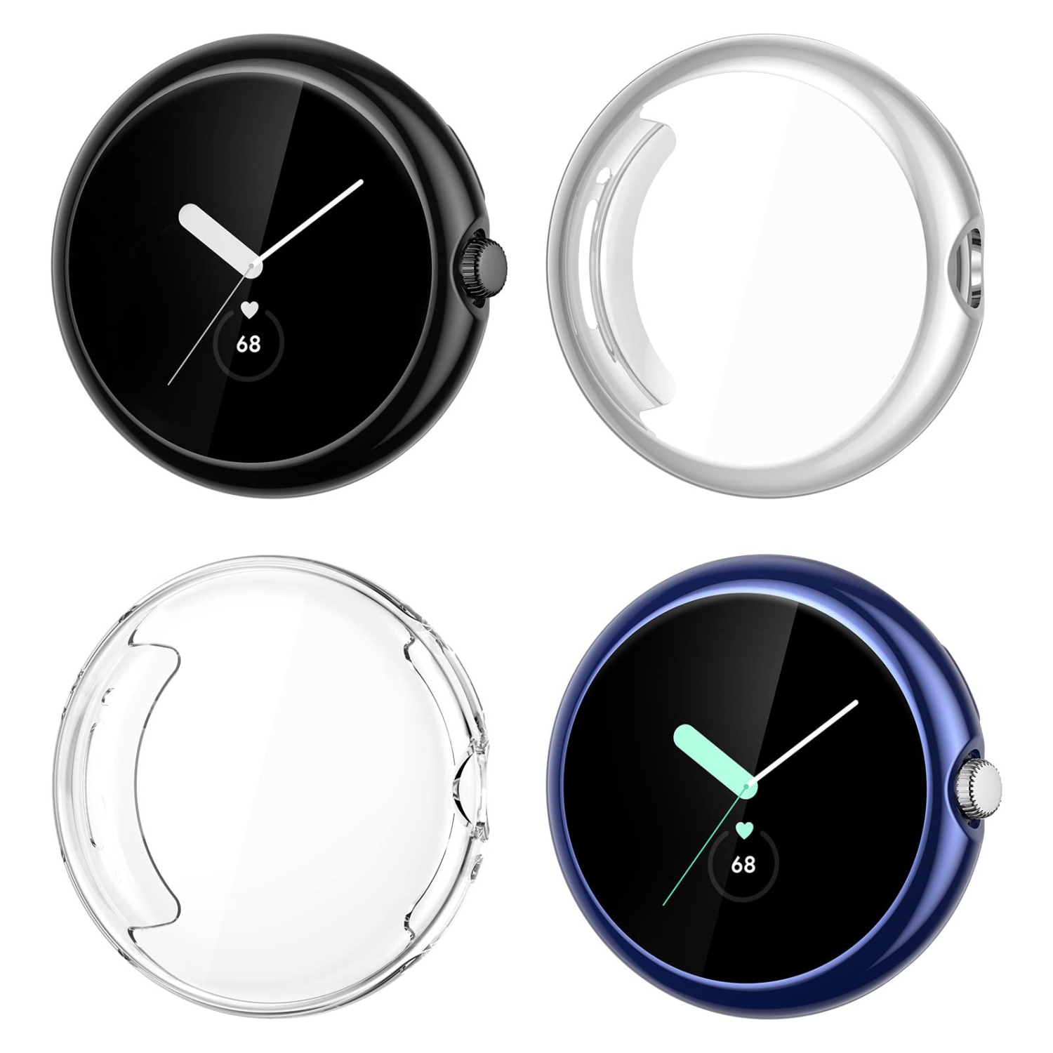 NANW 4-Pack Screen Protector Compatible with Google Pixel Watch, Soft TPU Rugged Bumper Case Cover All-Around Protective Plated Bumper Shell Accessories for Pixel Smartwatch
