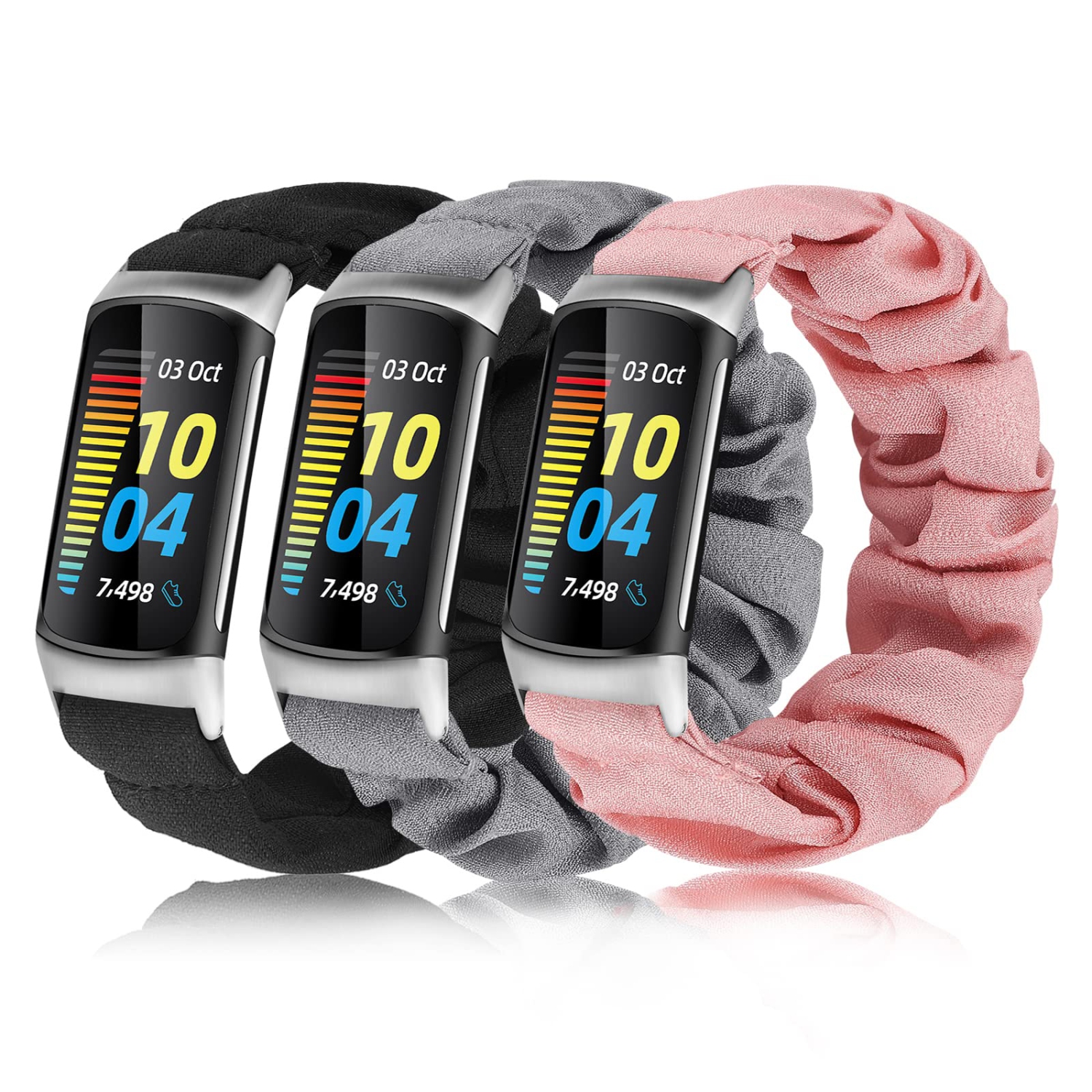 3 Packs Scrunchie Bands Compatible with Fitbit Charge 5 Bands for Women Girls Elastic Soft Cloth Fabric Strap Stretchy Cute Pattern Printed Bracelet