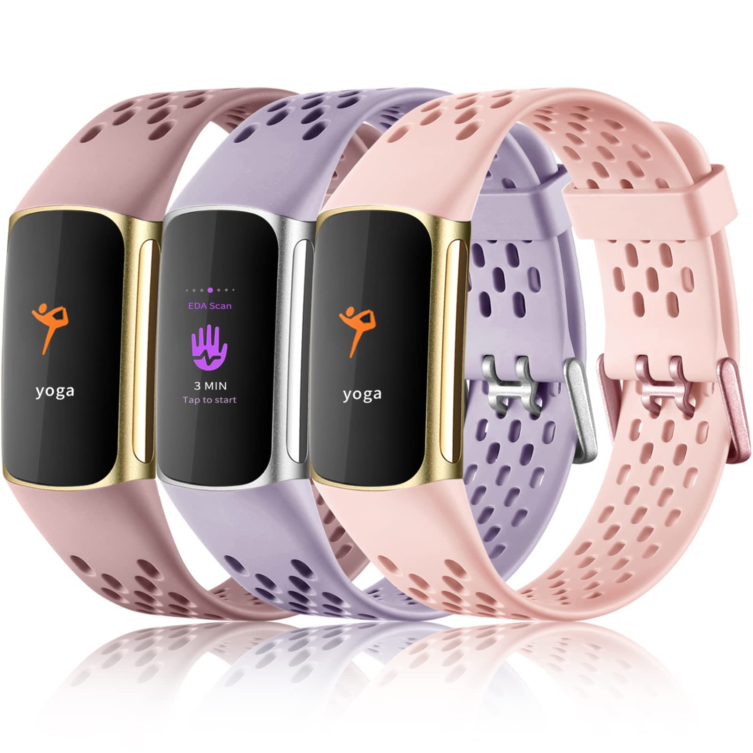 Fitbit Charge 5 Bands for Women Men, Breathable and Waterproof Wristband Replacement Bracelet Strap for Fitbit Charge 5 Fitness Tracker Accessories, 3 Packs