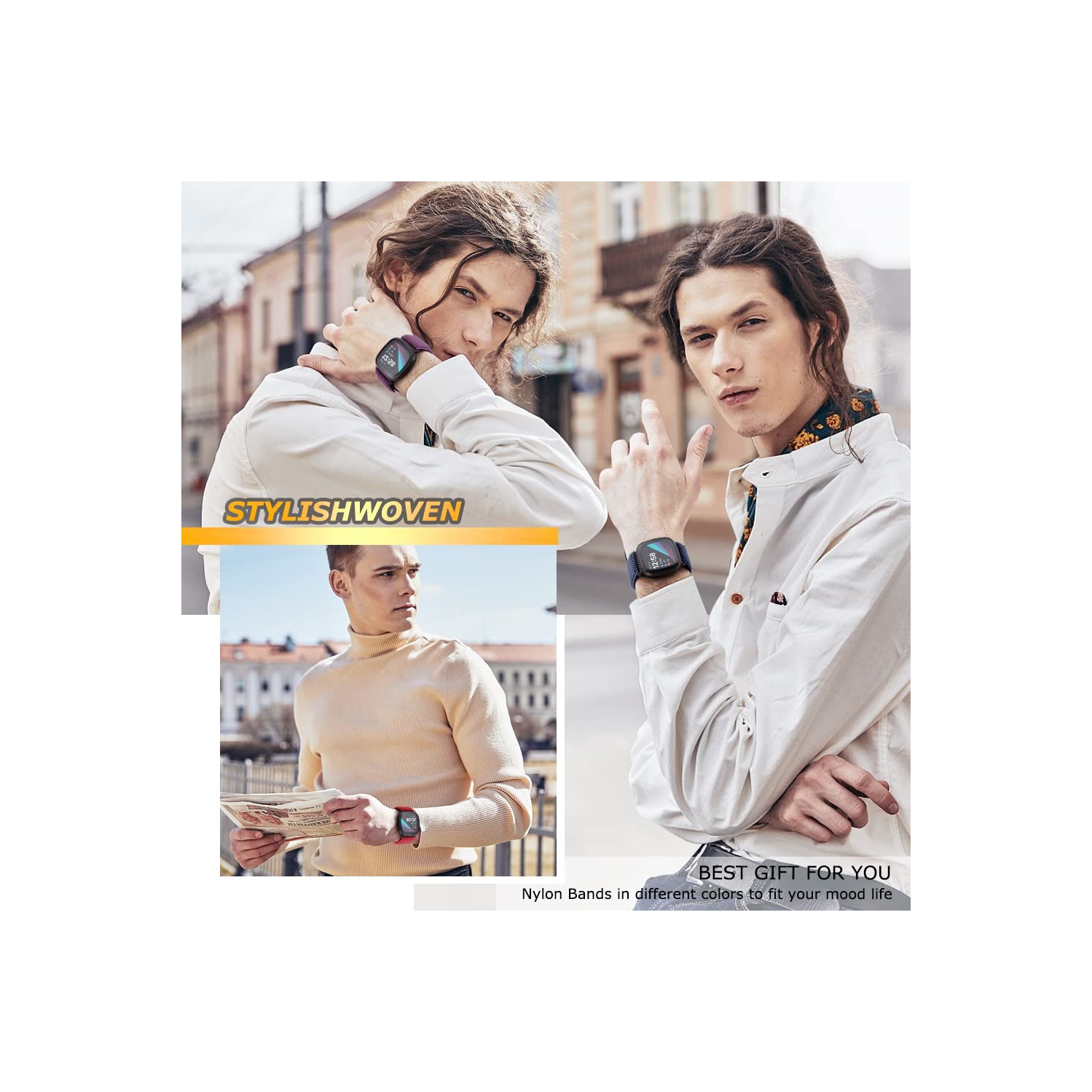 Bracelet élastique de Runohlich compatible avec les montres Versa 4/Sense 2/Fitbit Versa 3/Sense, bracelet élastique en nylon doux et accessoires de