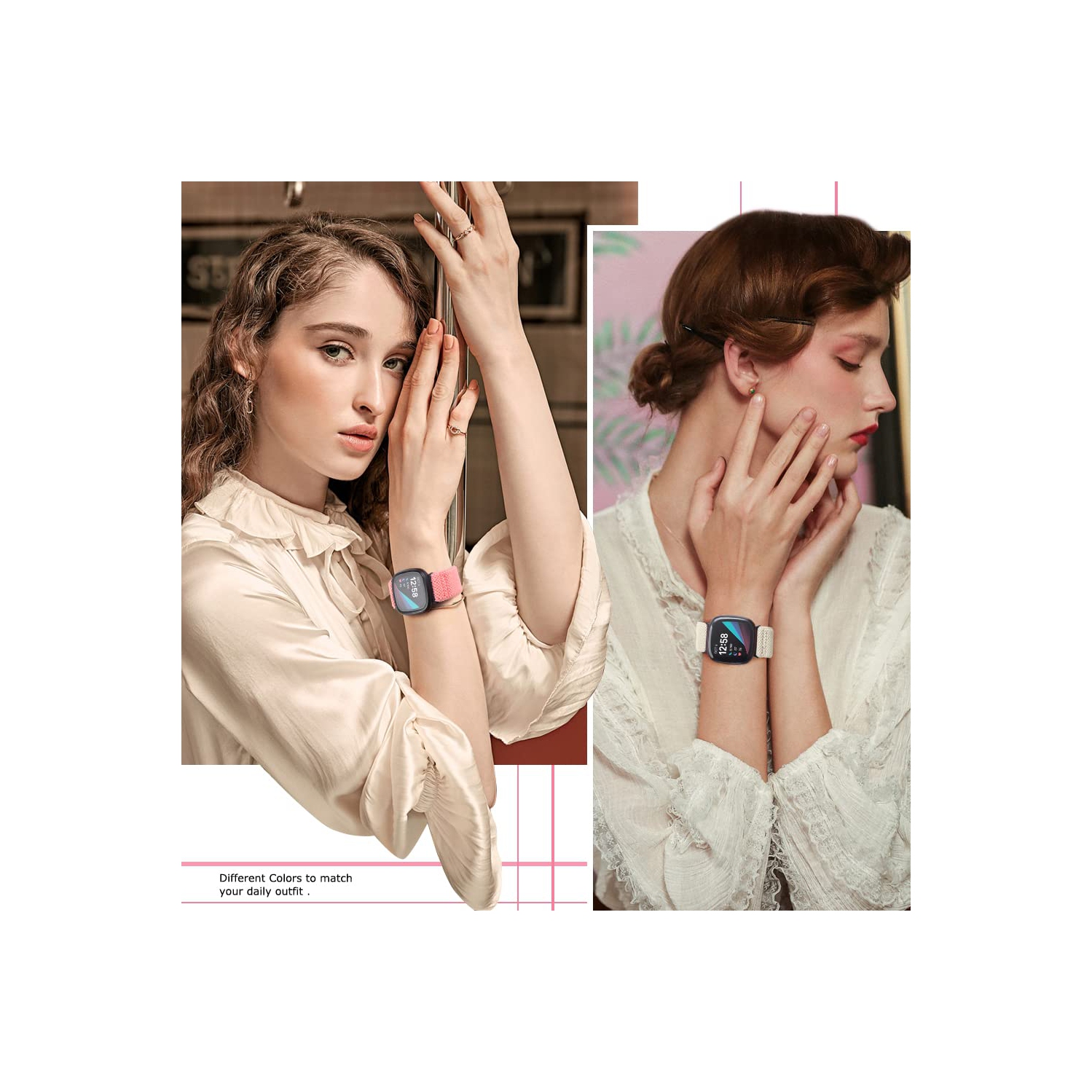 Bracelet élastique de Runohlich compatible avec les montres Versa 4/Sense 2/Fitbit Versa 3/Sense, bracelet élastique en nylon doux et accessoires de
