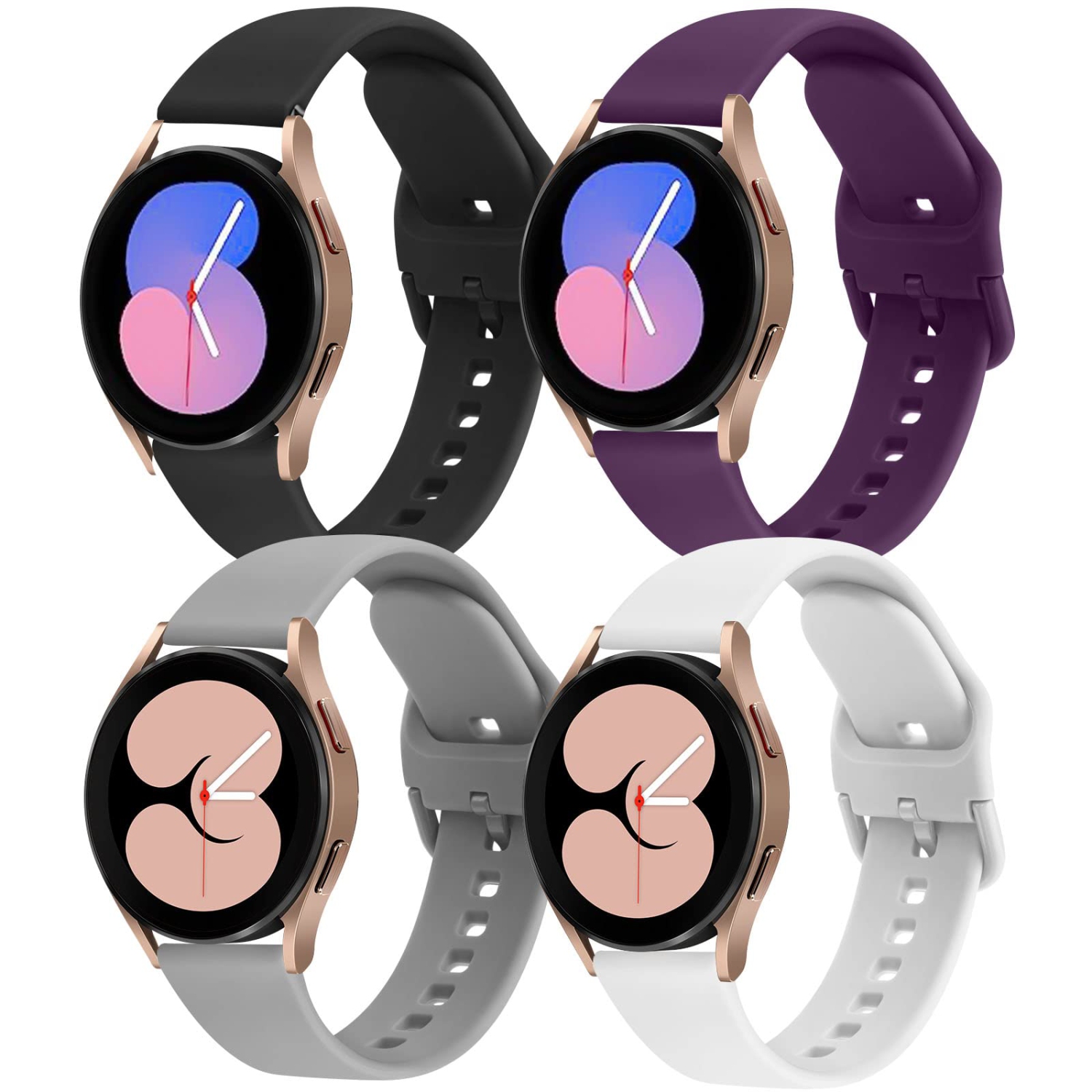 4 Pack Compatible with Samsung Galaxy Watch 5 Bands/Galaxy Watch 4 Band 40mm 44mm, Galaxy Watch 4 Classic Band 42mm 46mm, Galaxy Watch 5 Pro, 20mm Adjustable Silicone Sport Strap R
