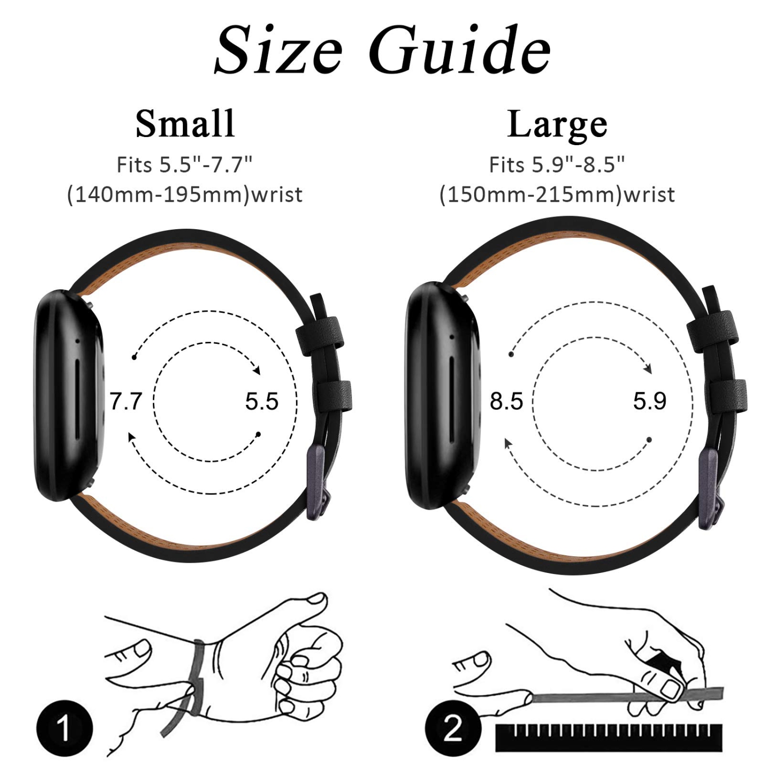 Bracelets en cuir compatibles Fitbit Sense & Sense 2/Versa 3 et 4, bracelet classique en cuir véritable pour montre intelligente Versa 3/Sense,