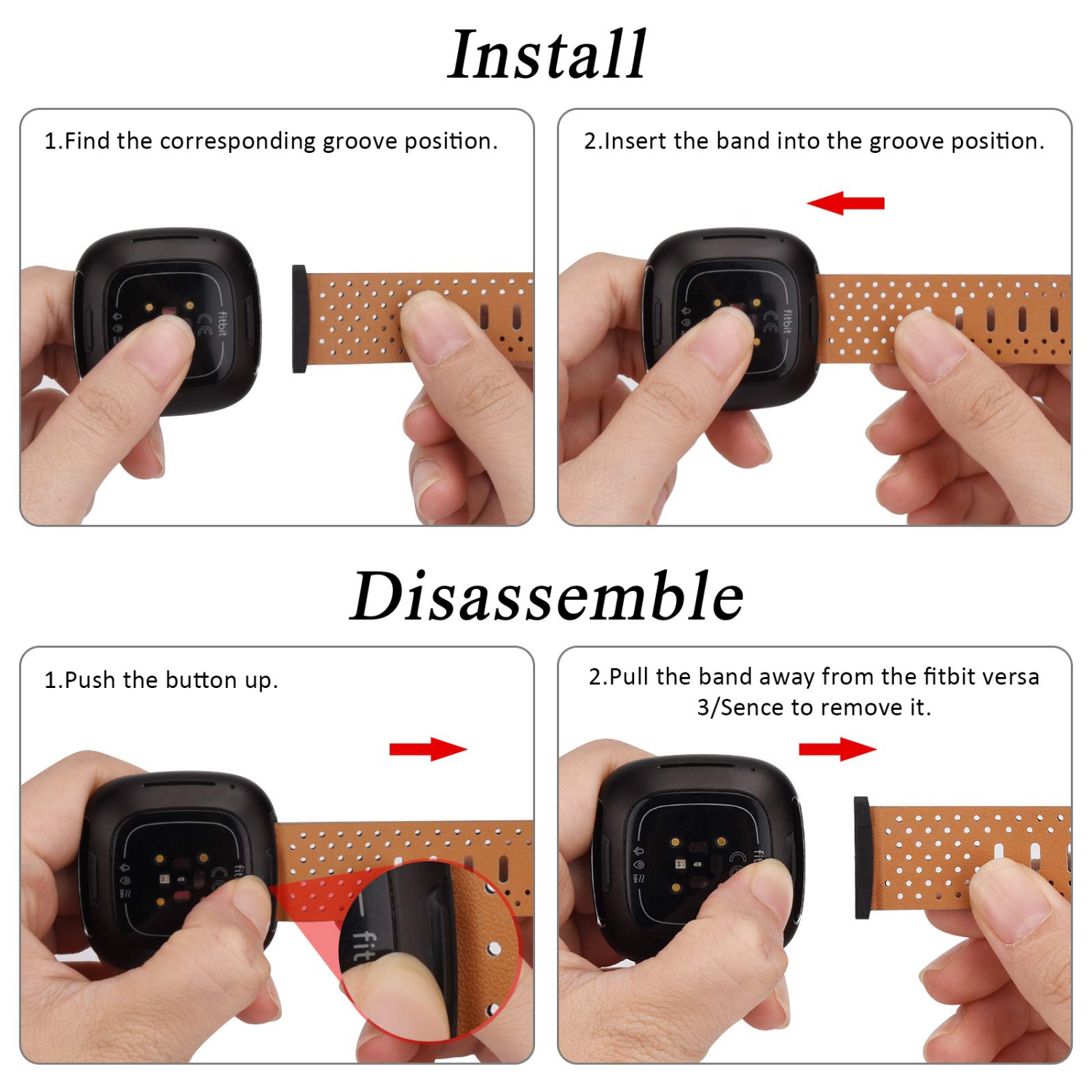 Bracelets en cuir compatibles Fitbit Sense & Sense 2/Versa 3 et 4, bracelet classique en cuir véritable pour montre intelligente Versa 3/Sense,