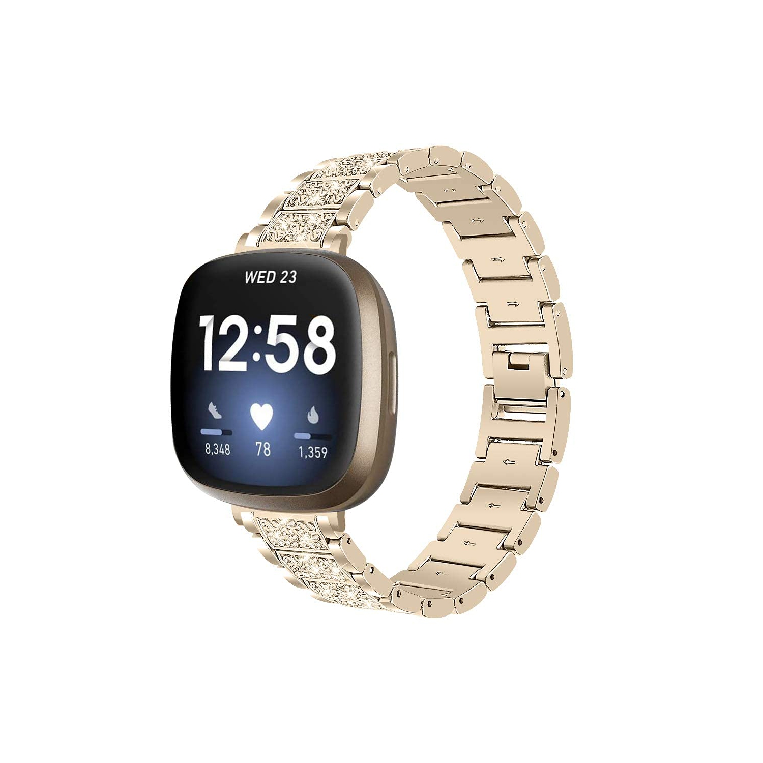 Fitbit Versa 4 / Versa 3 / Sense 2 / Sense Metal Bands for Women Girl, Diamond Jewelry Stainless Steel Wristband Adjustable Bracelet Crystal Strap