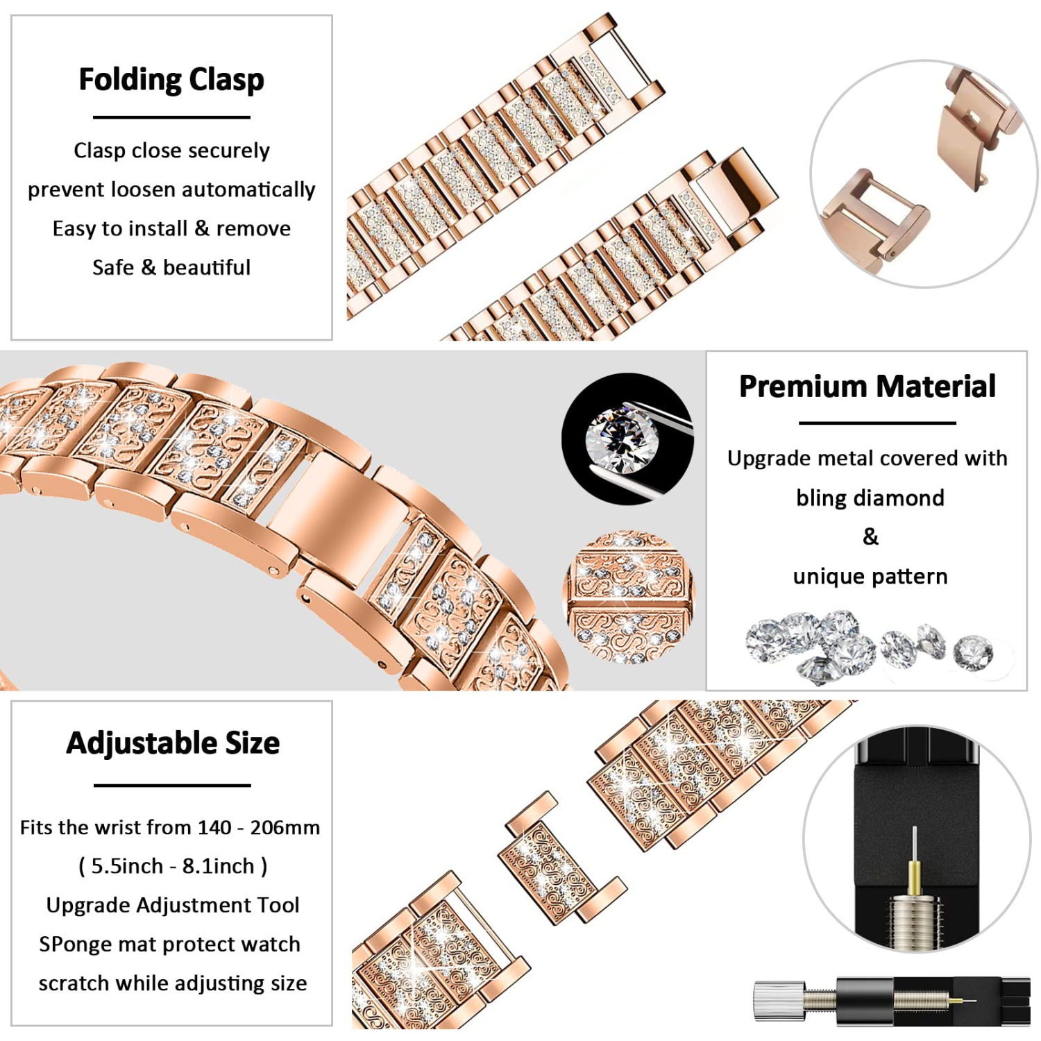 Miimall Compatible with Google Pixel Watch Band, Bling Diamond Rhinestone Stainless Steel Metal Replacement Strap Wristband for Google Pixel Watch
