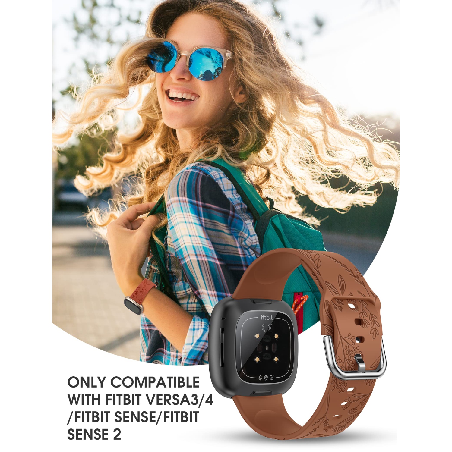 Floral Engraved Bracelet Compatible with Fitbit Sense Bands/Sense 2 Band/Versa 3 Band/Versa 4 Band for Women Men Soft Silicone Dandelion Wildflower