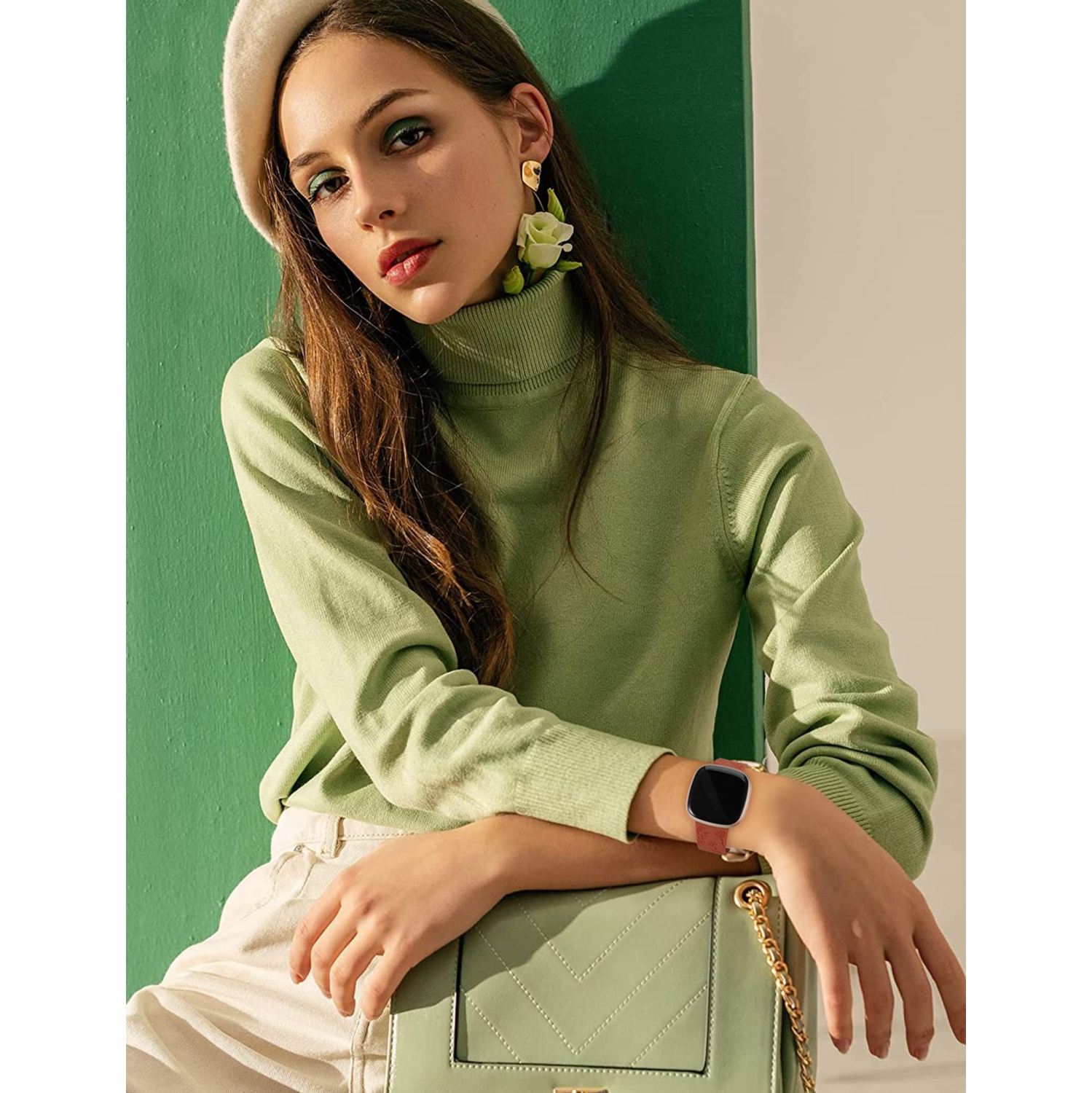 Floral Engraved Bracelet Compatible with Fitbit Sense Bands/Sense 2 Band/Versa 3 Band/Versa 4 Band for Women Men Soft Silicone Dandelion Wildflower