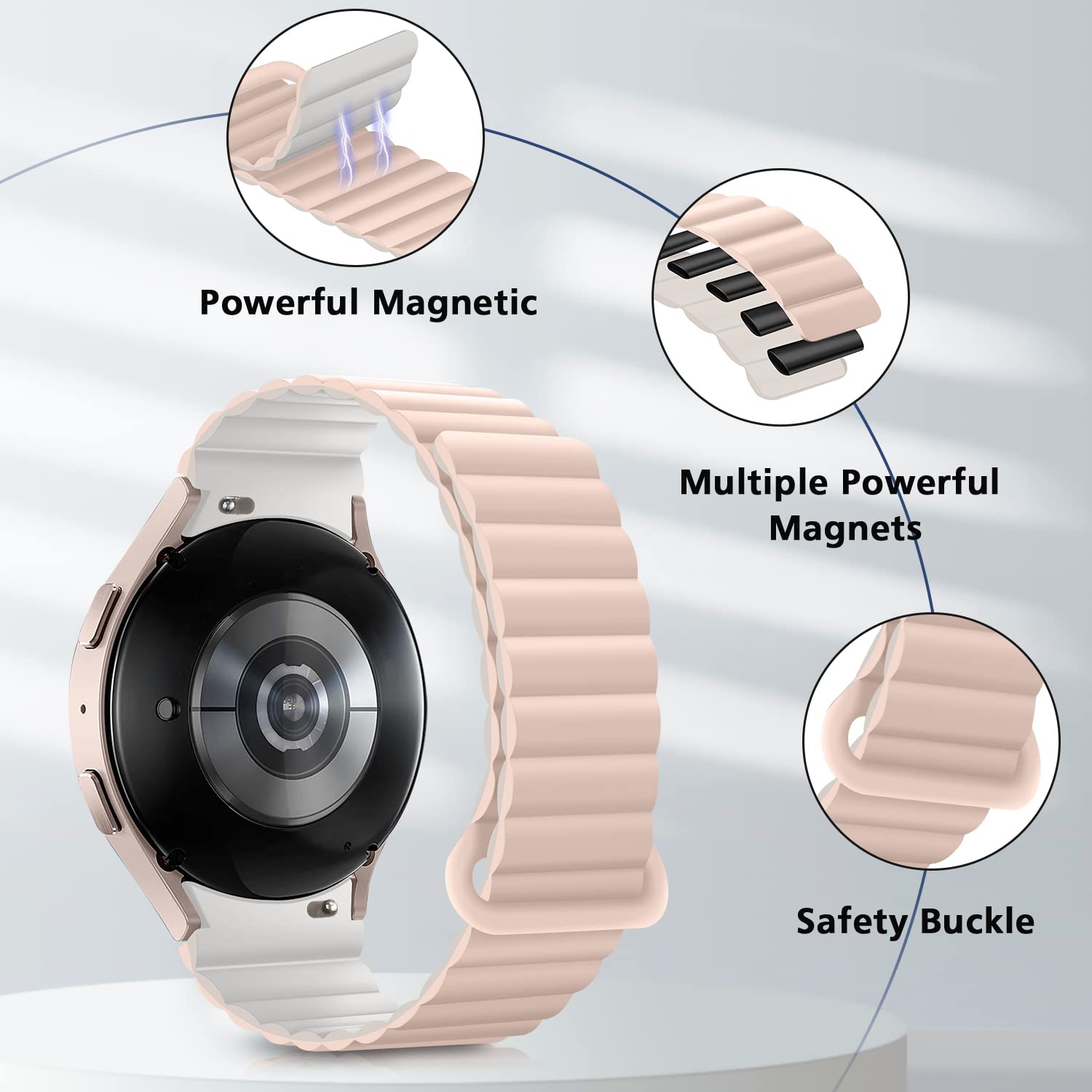 Bracelets HITZEE compatibles avec les bracelets Galaxy Watch 4 40 mm de Samsung Galaxy Watch 5, bracelet sport à boucle magnétique 20 mm en silicone