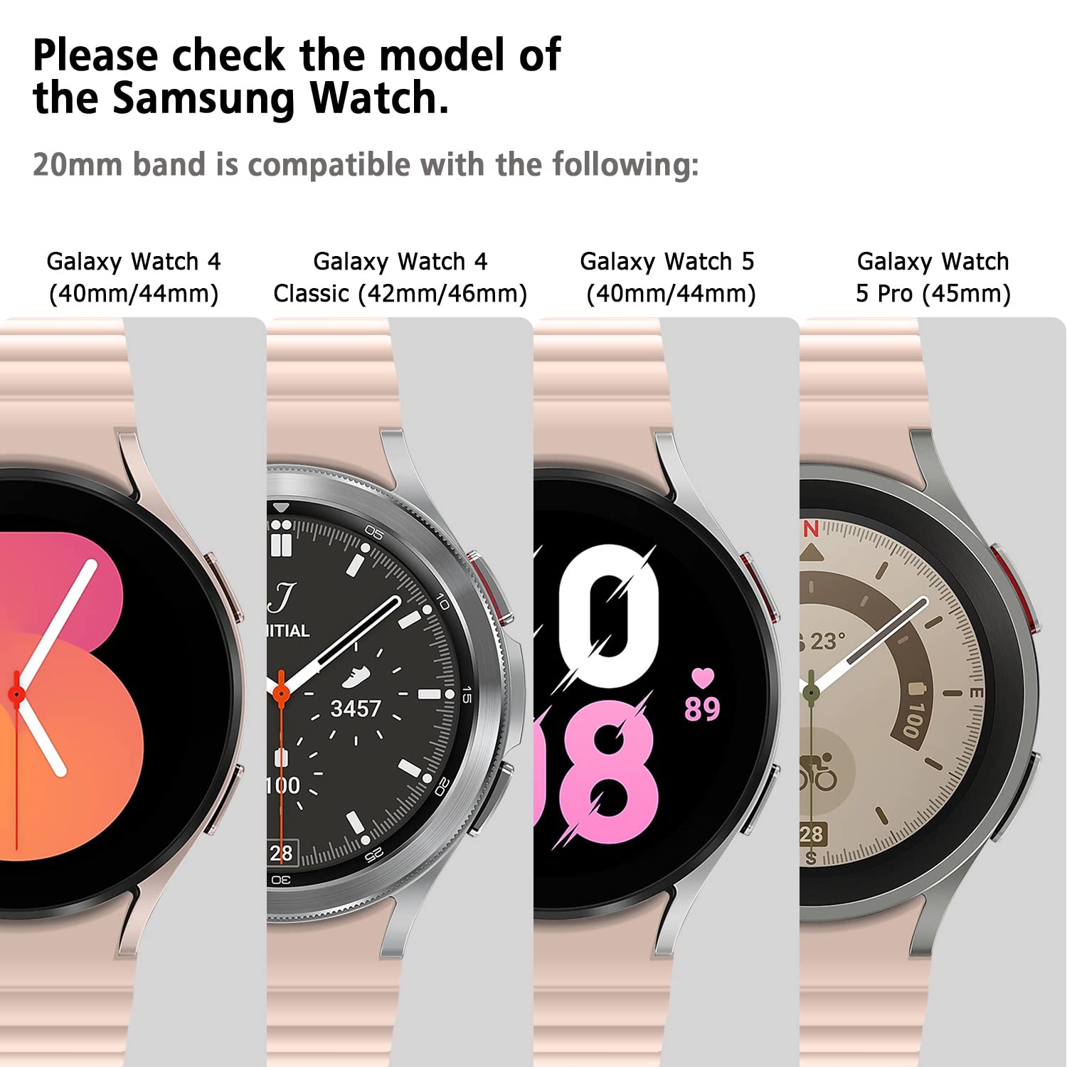 Bracelets HITZEE compatibles avec les bracelets Galaxy Watch 4 40 mm de Samsung Galaxy Watch 5, bracelet sport à boucle magnétique 20 mm en silicone