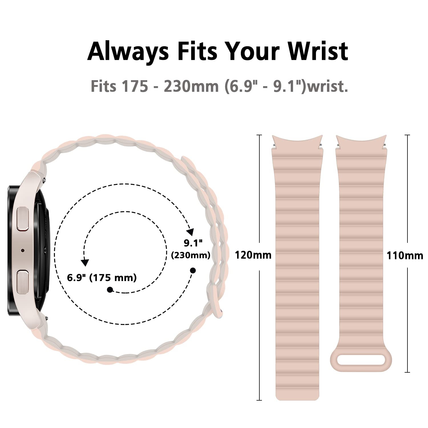 Bracelets HITZEE compatibles avec les bracelets Galaxy Watch 4 40 mm de Samsung Galaxy Watch 5, bracelet sport à boucle magnétique 20 mm en silicone