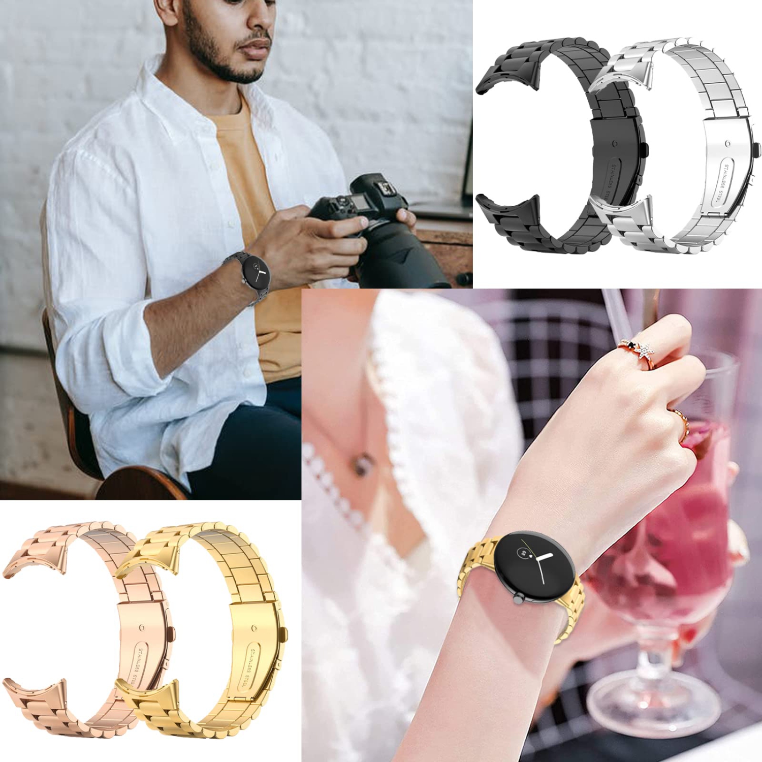 Miimall Compatible with Google Pixel Watch Band Metal, No Gap Stainless Steel Metal Wristband Strap Band for Google Pixel Watch 2022 Men Women