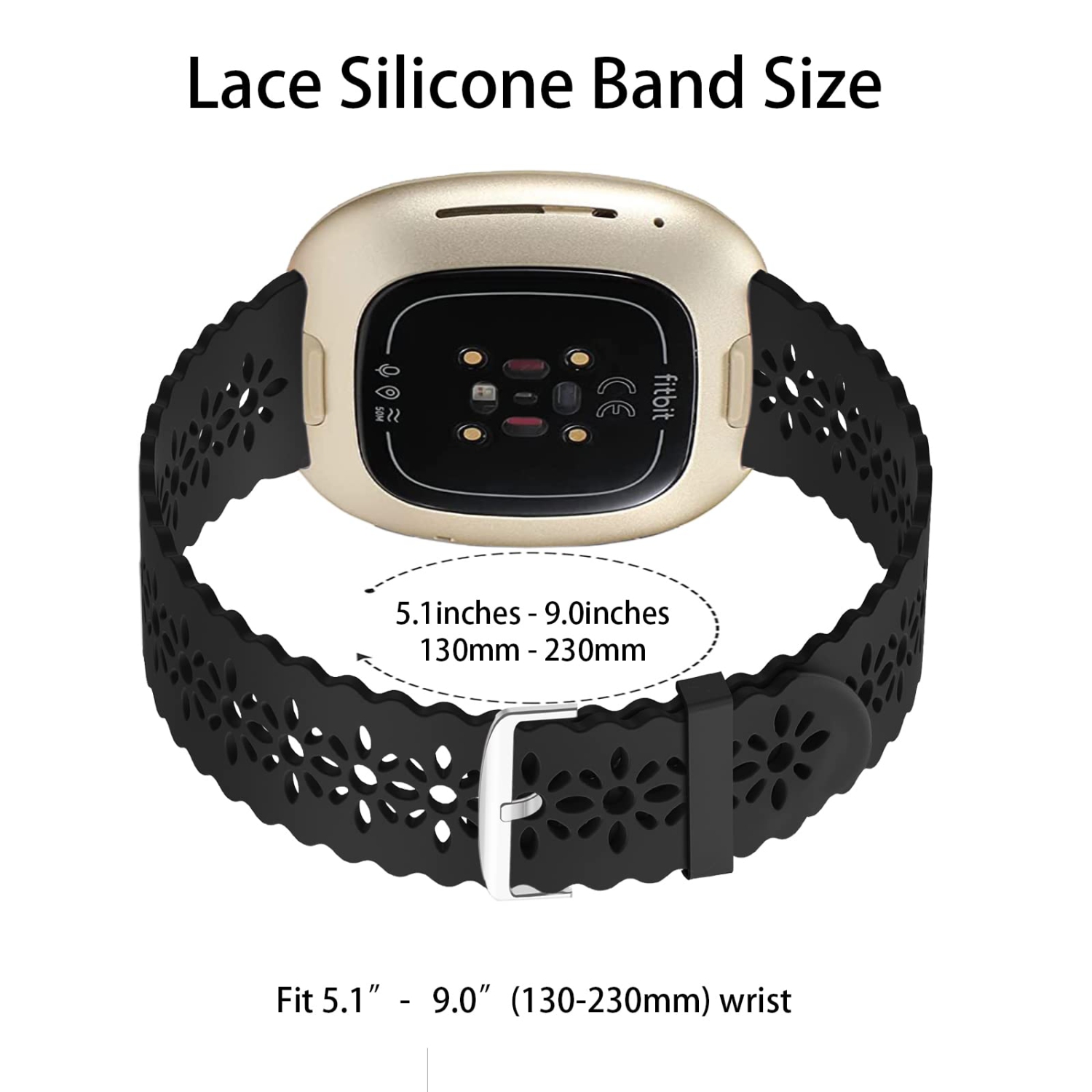 Bracelet en silicone lacé compatible avec les bracelets Versa 3/Versa 4 de Fitbit, hommes, remplacement int. Mince perméable à l’air. Sport, pour