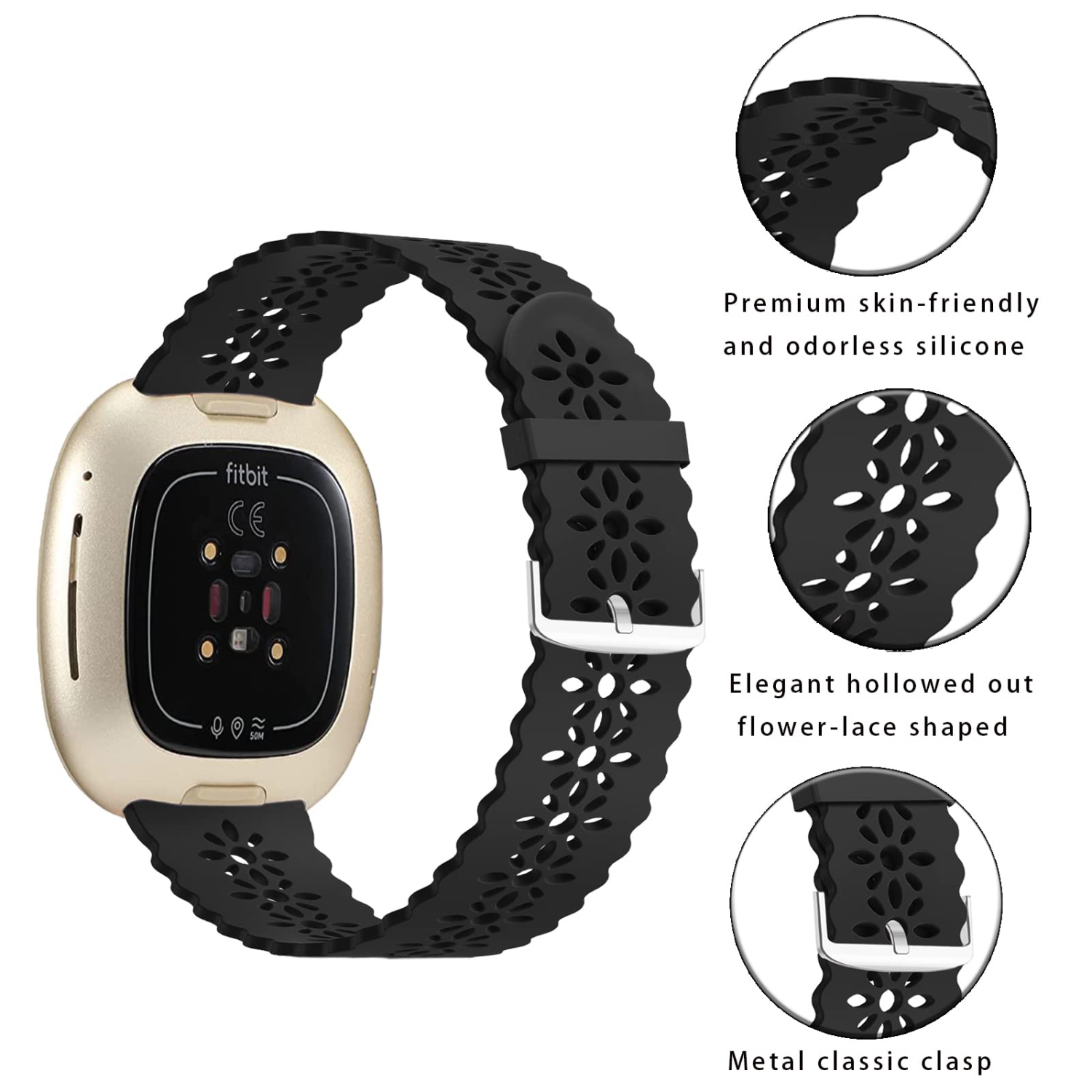 Bracelet en silicone lacé compatible avec les bracelets Versa 3/Versa 4 de Fitbit, hommes, remplacement int. Mince perméable à l’air. Sport, pour