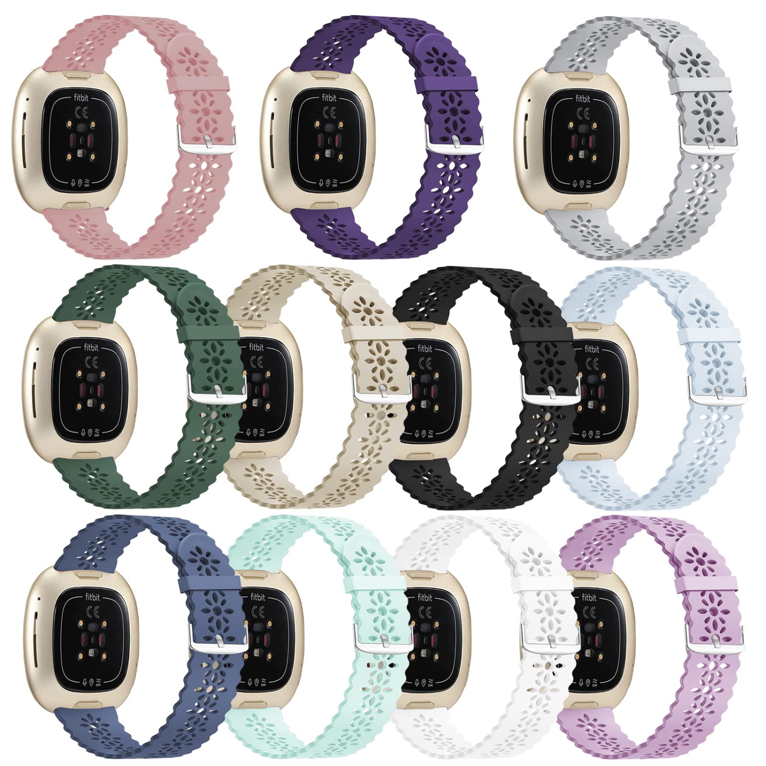 Bracelet en silicone lacé compatible avec les bracelets Versa 3/Versa 4 de Fitbit, hommes, remplacement int. Mince perméable à l’air. Sport, pour