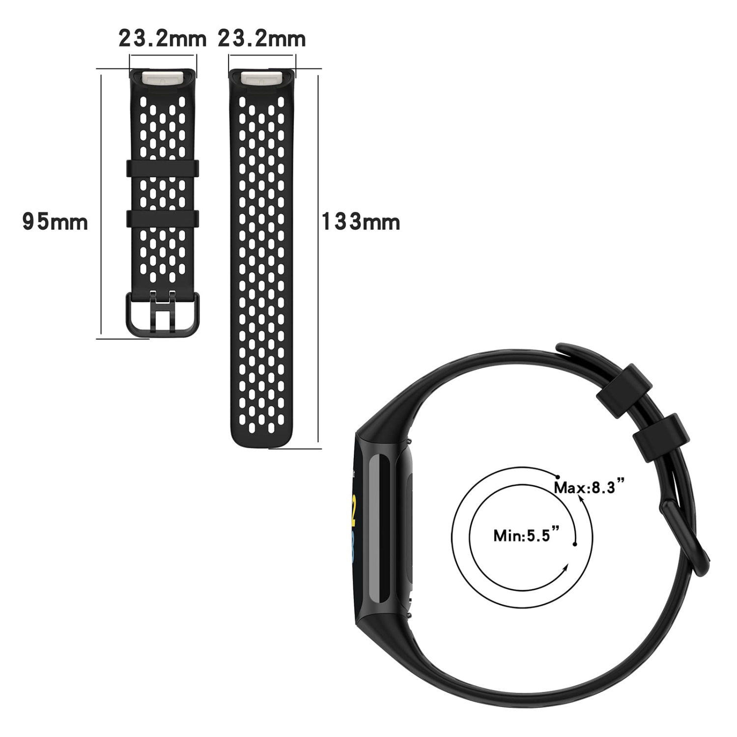 Fitbit charge 5, bracelets ajustables et doux en silicone respirant bracelet sport pour montre charge 5 moniteur d’activité femme homme