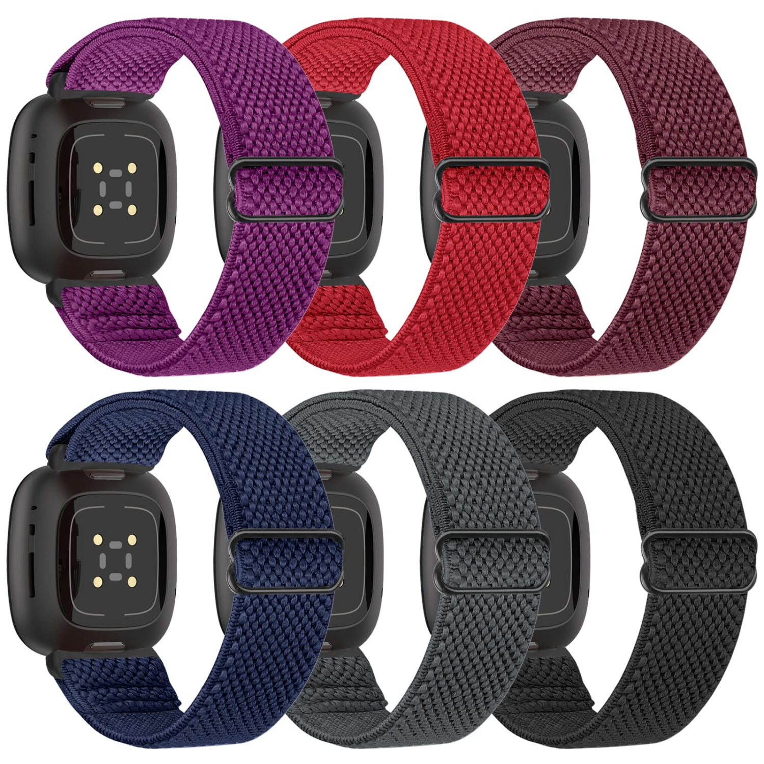 Bracelets élastiques ajustables Enkic compatibles avec les montres Versa 4/Versa 3/Sense 2/Sense 2 de Fitbit/Sense de Fitbit pour hommes, lot de 6