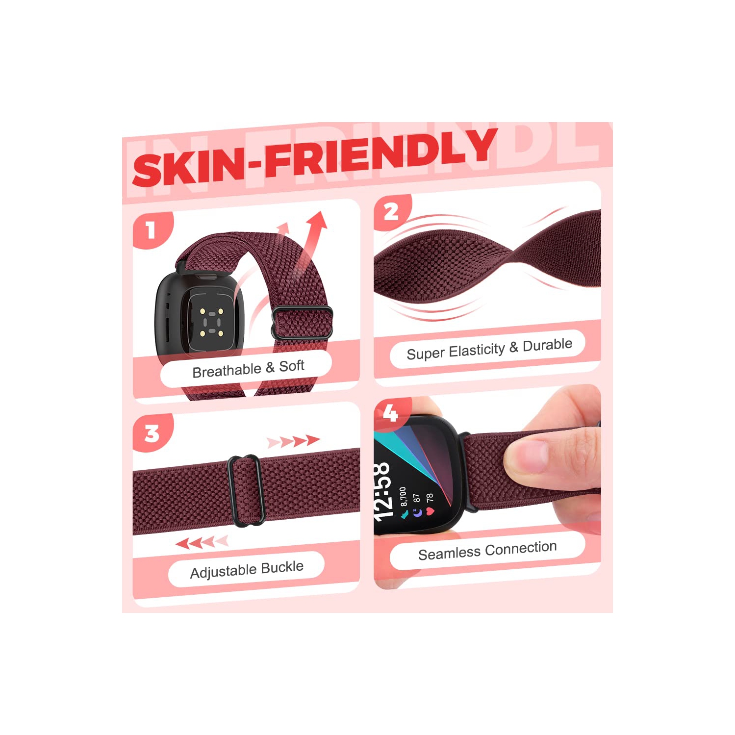 Bracelets élastiques ajustables Enkic compatibles avec les montres Versa 4/Versa 3/Sense 2/Sense 2 de Fitbit/Sense de Fitbit pour hommes, lot de 6