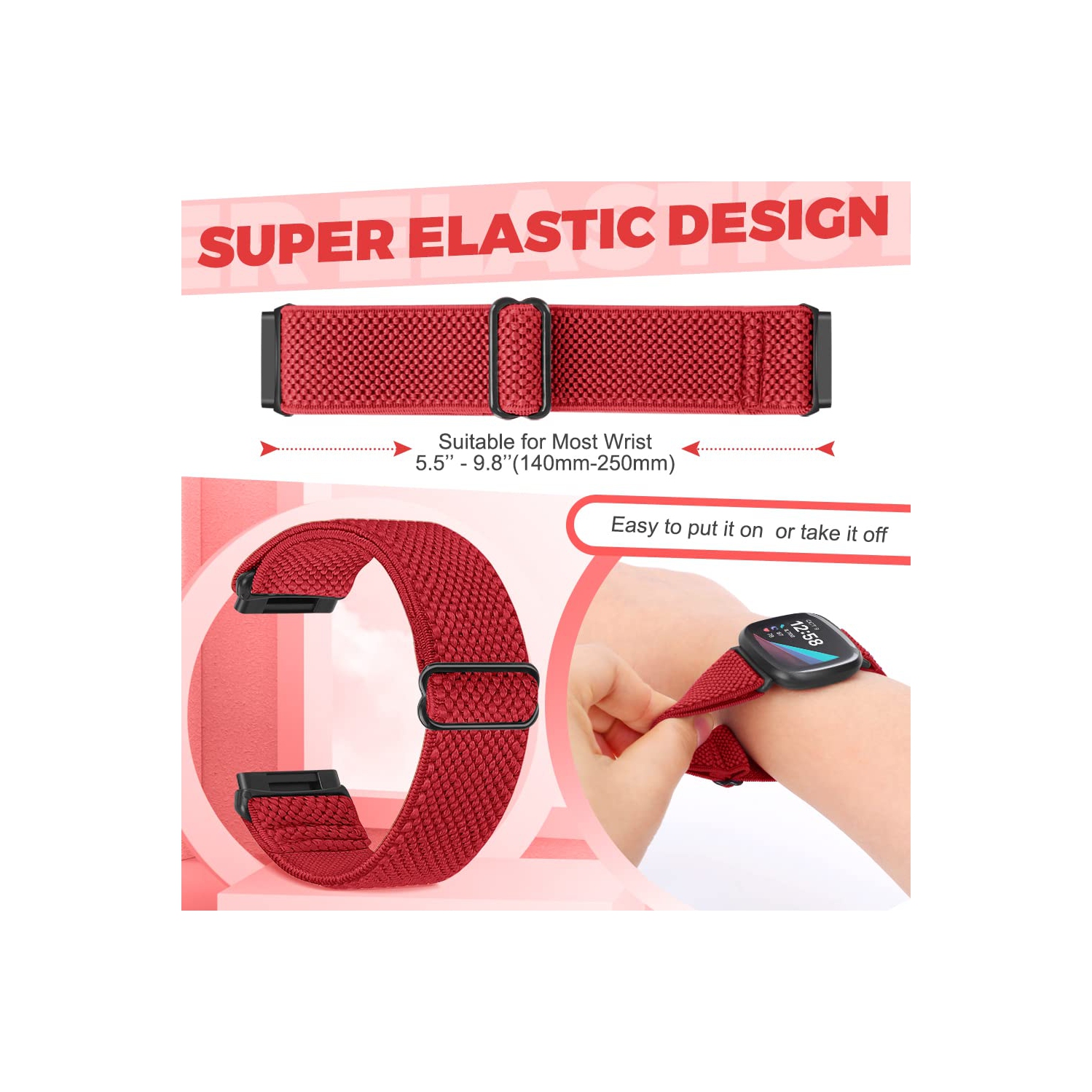 Bracelets élastiques ajustables Enkic compatibles avec les montres Versa 4/Versa 3/Sense 2/Sense 2 de Fitbit/Sense de Fitbit pour hommes, lot de 6