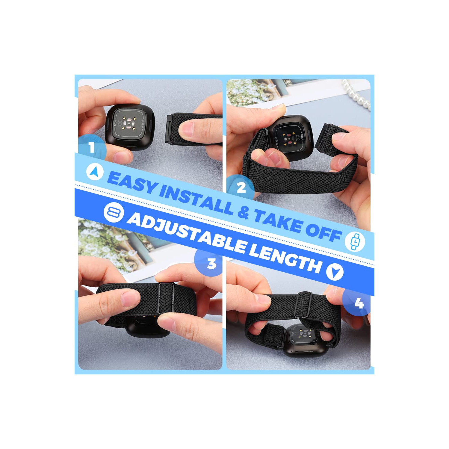 Bracelets élastiques ajustables Enkic compatibles avec les montres Versa 4/Versa 3/Sense 2/Sense 2 de Fitbit/Sense de Fitbit pour hommes, lot de 6