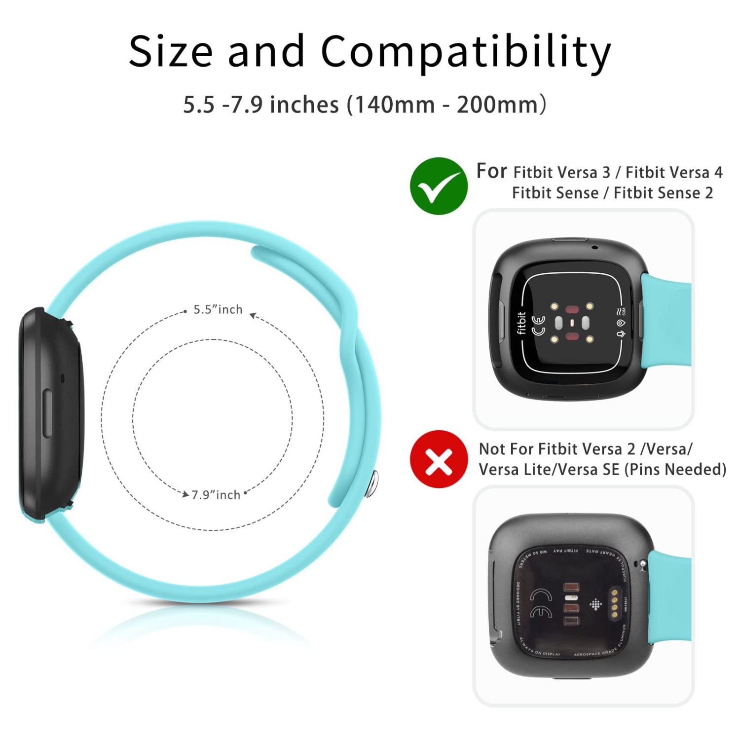 4 bracelets en silicone compatibles avec les bracelets Versa 4 et Sense 2 de Fitbit pour femmes, bracelets souples de rechange pour Versa 3 et Versa