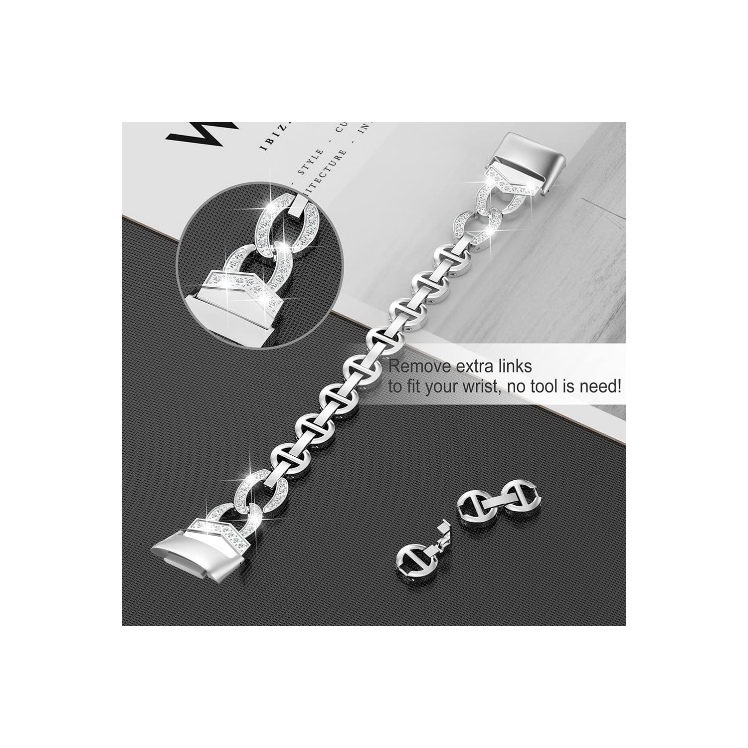 Fitbit Charge 5 Bands, Adjustable Metal Straps Bling Bracelet Dressy Wristbands Cute Accessories Replacement Bands for Fitbit Charge 5 Bands for