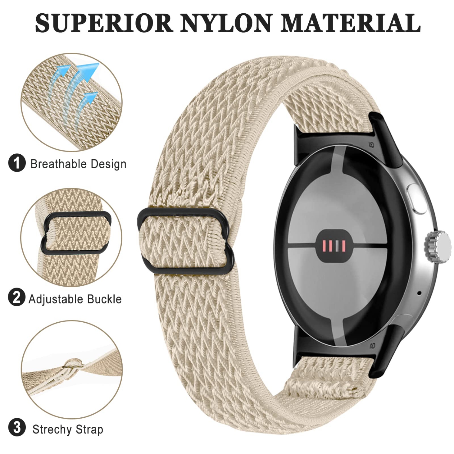 NINKI Stretchy Nylon Band Compatible Google Pixel Watch Bands Men Women,Adjustable Sport Breathable Soft Wristband Loop Woven Strap for Google Pixel