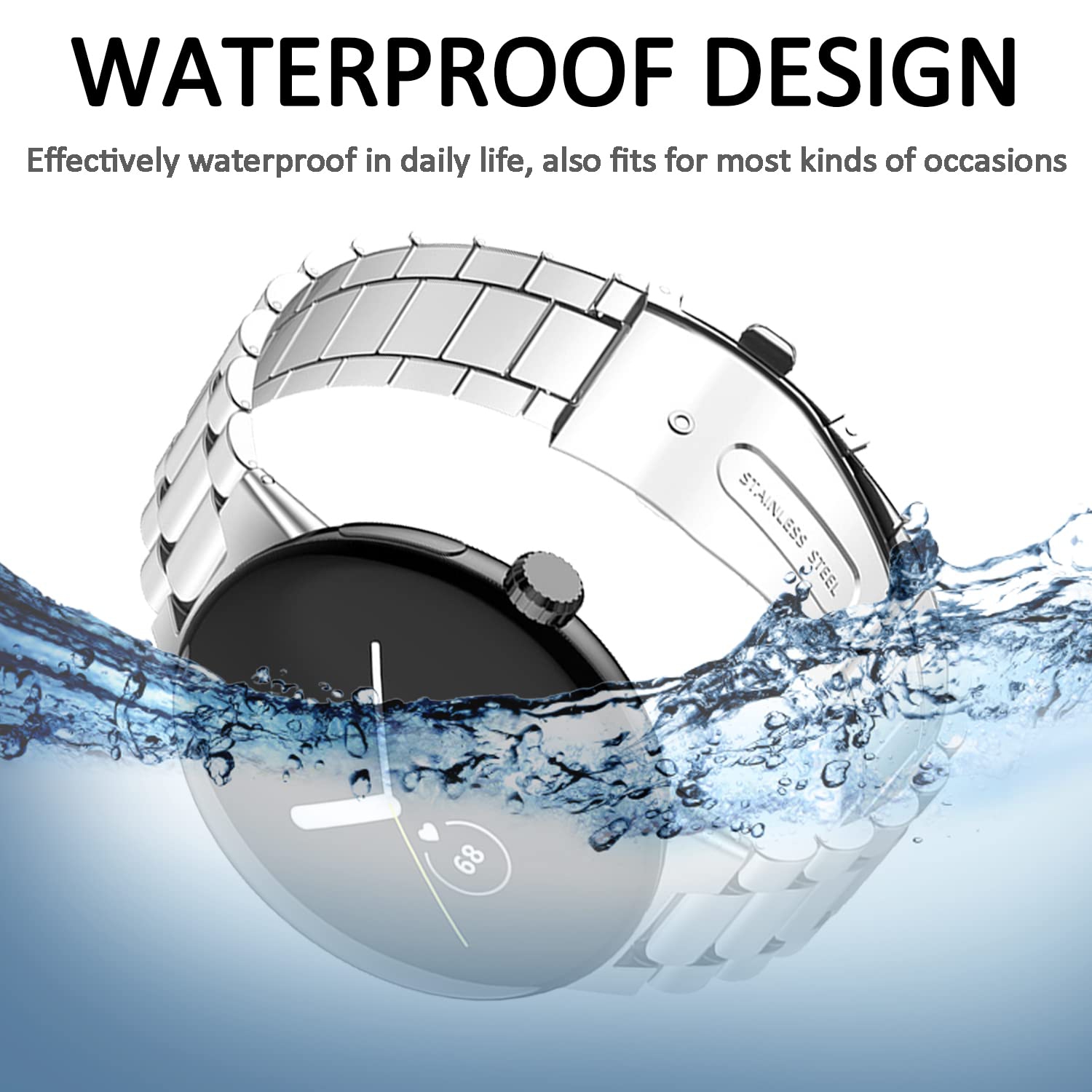 Miimall Compatible with Google Pixel Watch Band Metal, No Gap Stainless Steel Metal Wristband Strap Band for Google Pixel Watch 2022 Men Women