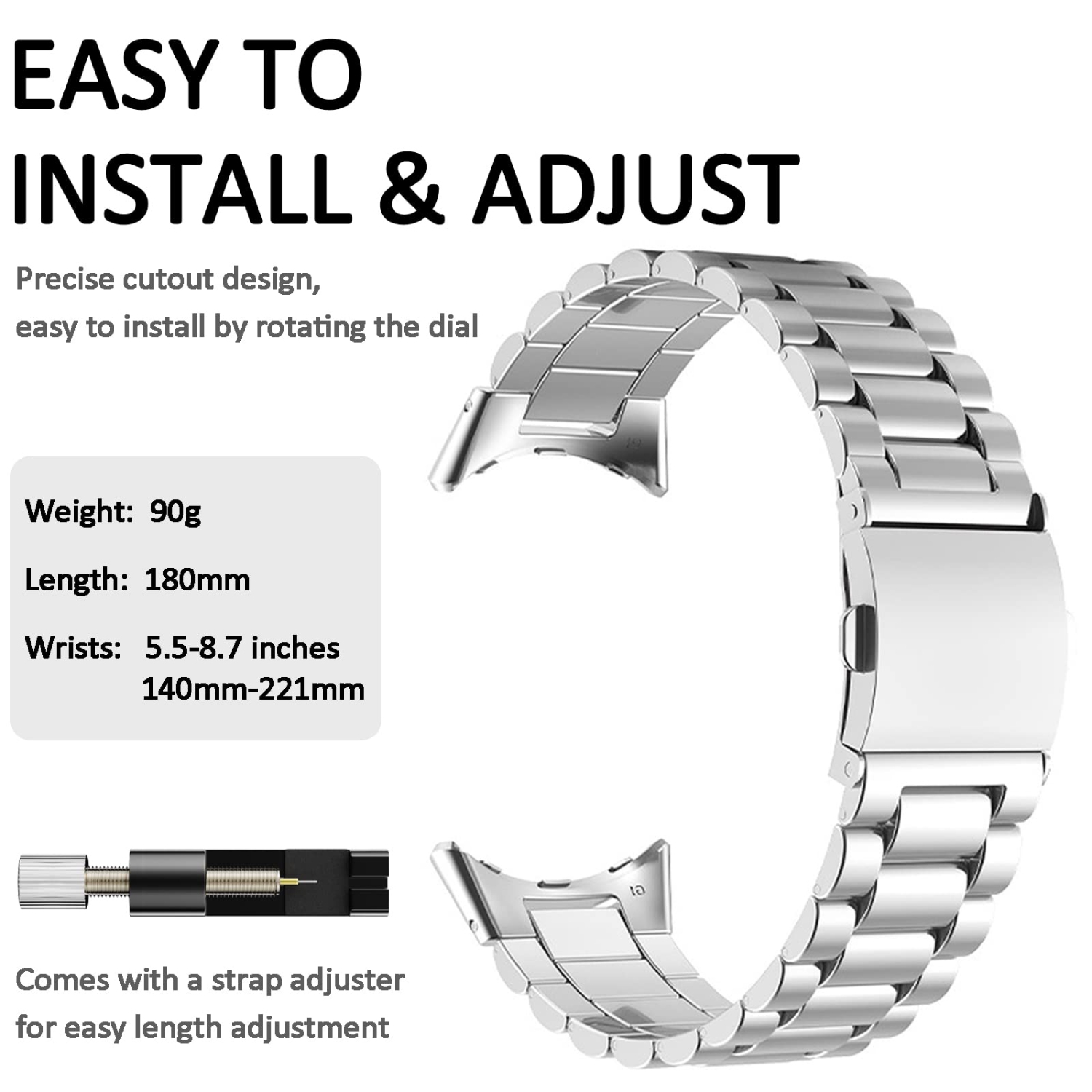 Miimall Compatible with Google Pixel Watch Band Metal, No Gap Stainless Steel Metal Wristband Strap Band for Google Pixel Watch 2022 Men Women