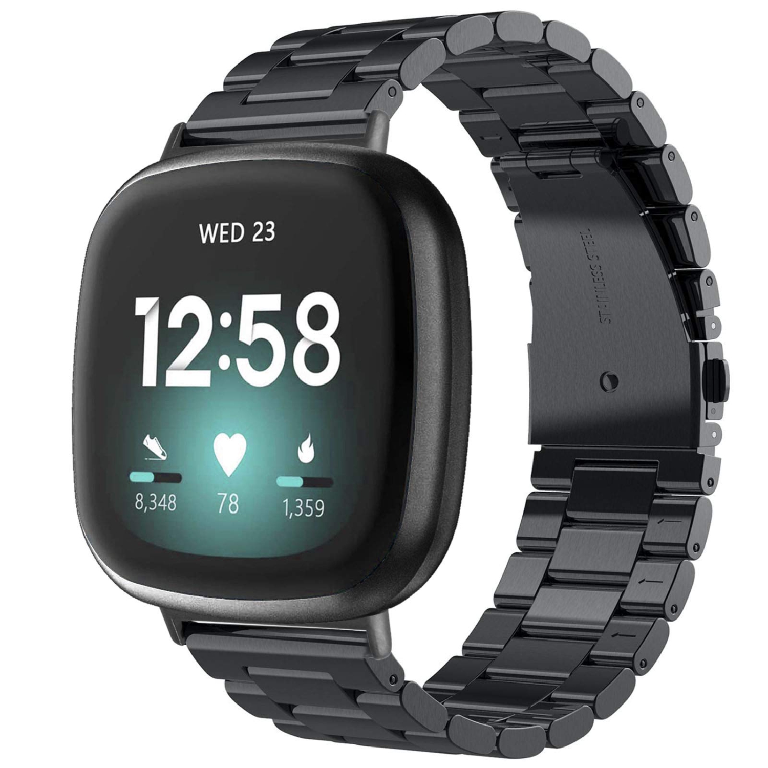 Fitbit Versa 3 bands/Versa 4 band/Fitbit Sense/Sense 2 Metal Solid Stainless Steel Replacement Bracelet Wristband for Fitbit Versa 3/4 & Fitbit