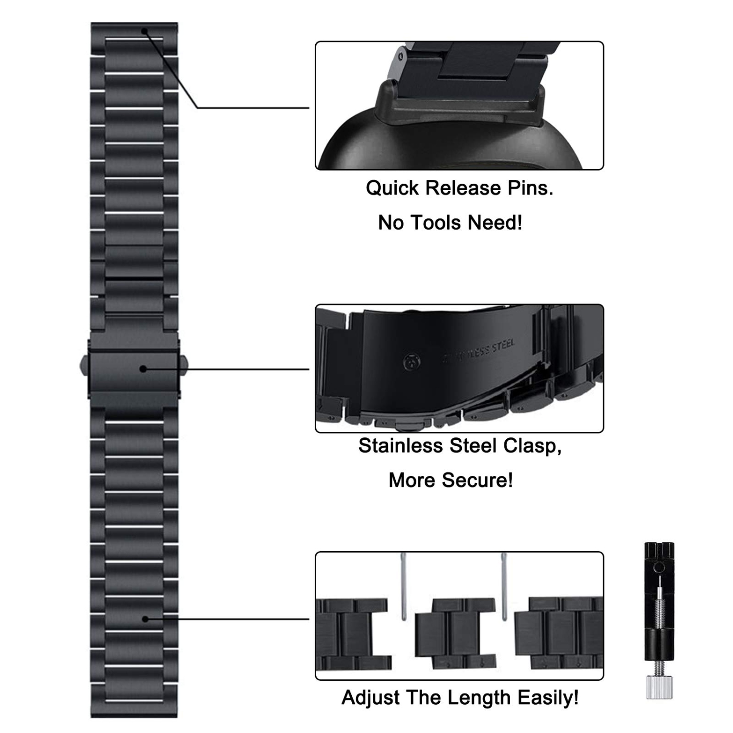 Fitbit Versa 3 bands/Versa 4 band/Fitbit Sense/Sense 2 Metal Solid Stainless Steel Replacement Bracelet Wristband for Fitbit Versa 3/4 & Fitbit