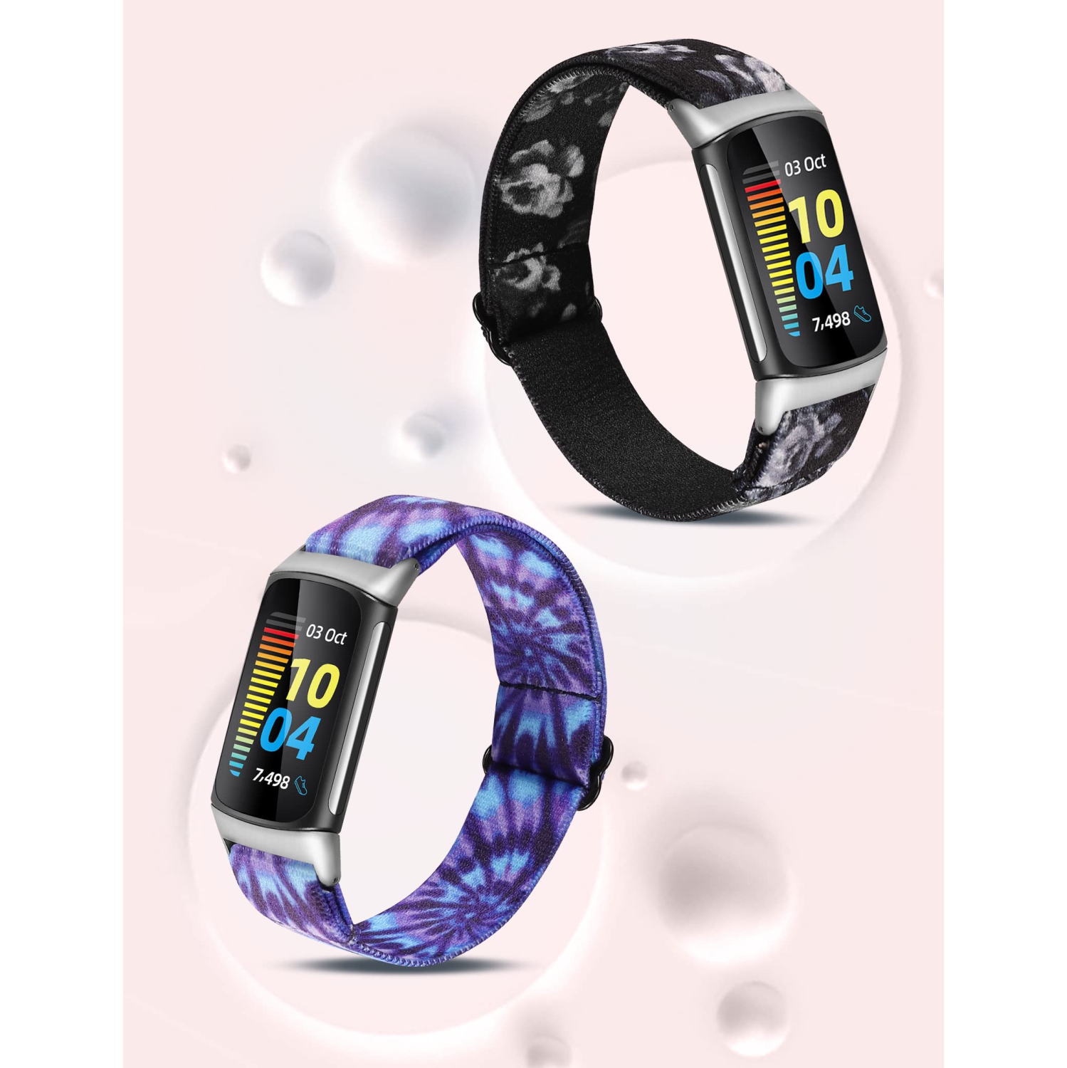 2 Packs Compatible with Fitbit Charge 5 Bands for Women Men Adjustable Elastic Solo Loop Strap Soft Nylon Sport Wristband Accessories for Charge 5