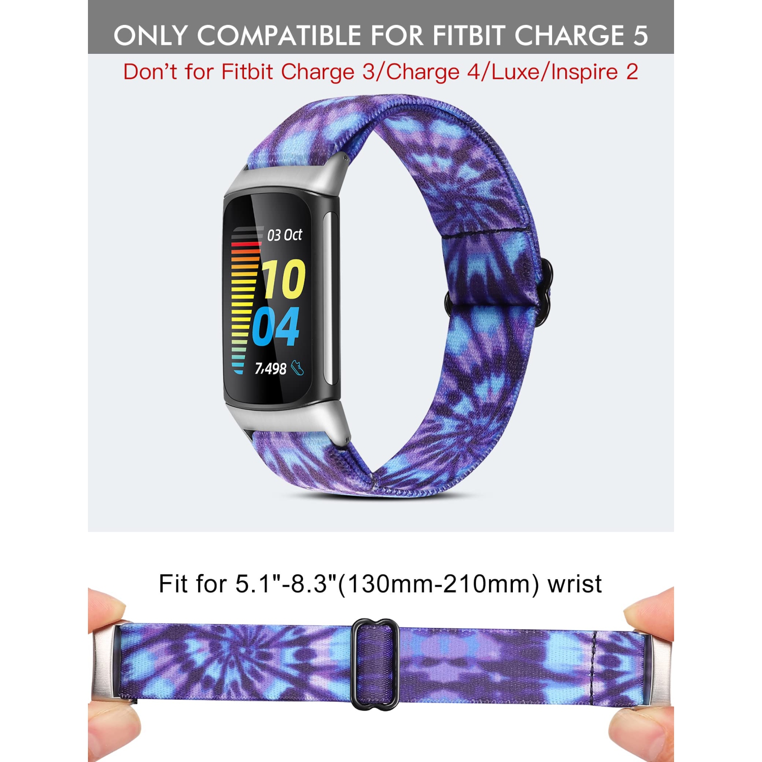 2 Packs Compatible with Fitbit Charge 5 Bands for Women Men Adjustable Elastic Solo Loop Strap Soft Nylon Sport Wristband Accessories for Charge 5