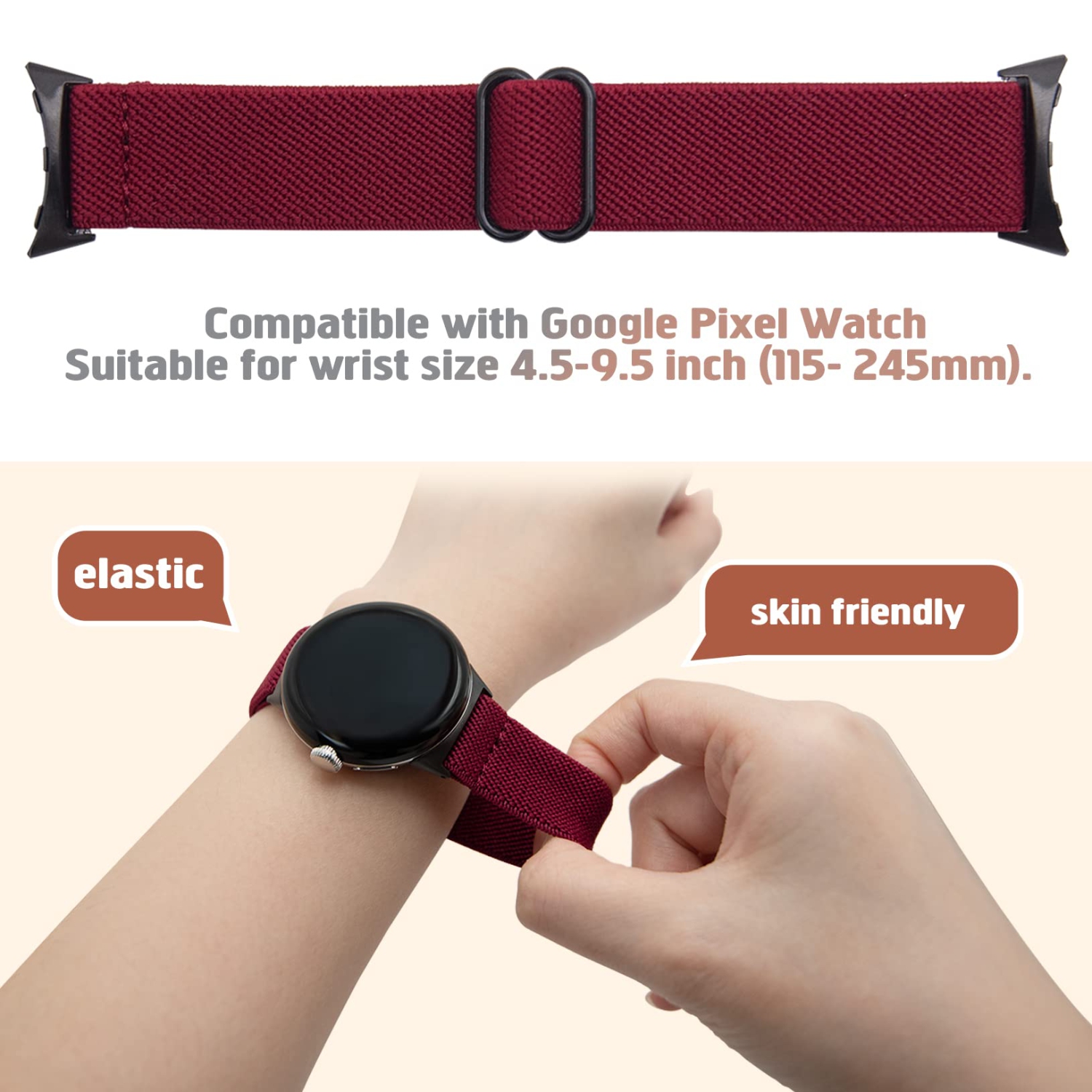2 Pack Stretchy Nylon Compatible with Google Pixel Watch Band for Women Men, Elastic Soft Braided Sport Bands Accessories Strap Replacement for
