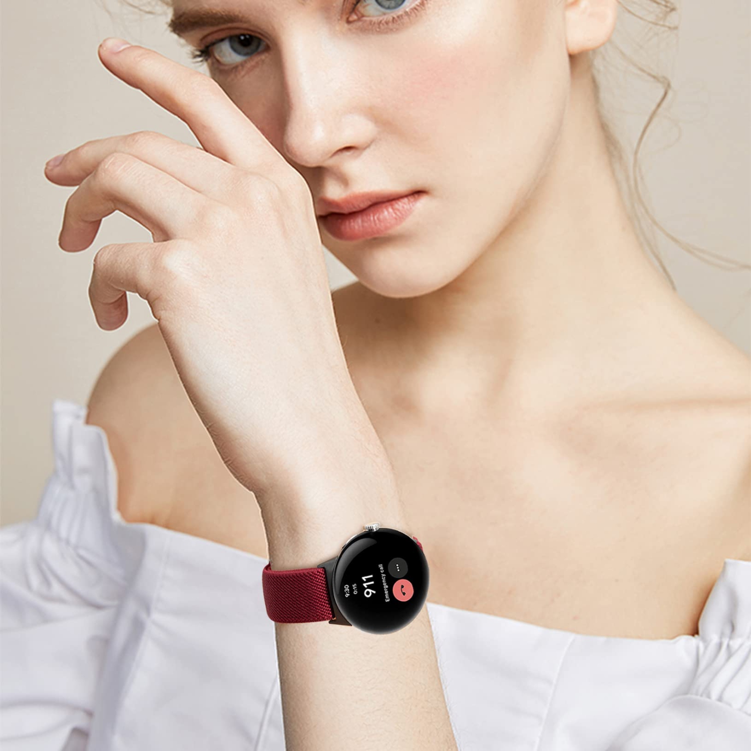 2 Pack Stretchy Nylon Compatible with Google Pixel Watch Band for Women Men, Elastic Soft Braided Sport Bands Accessories Strap Replacement for